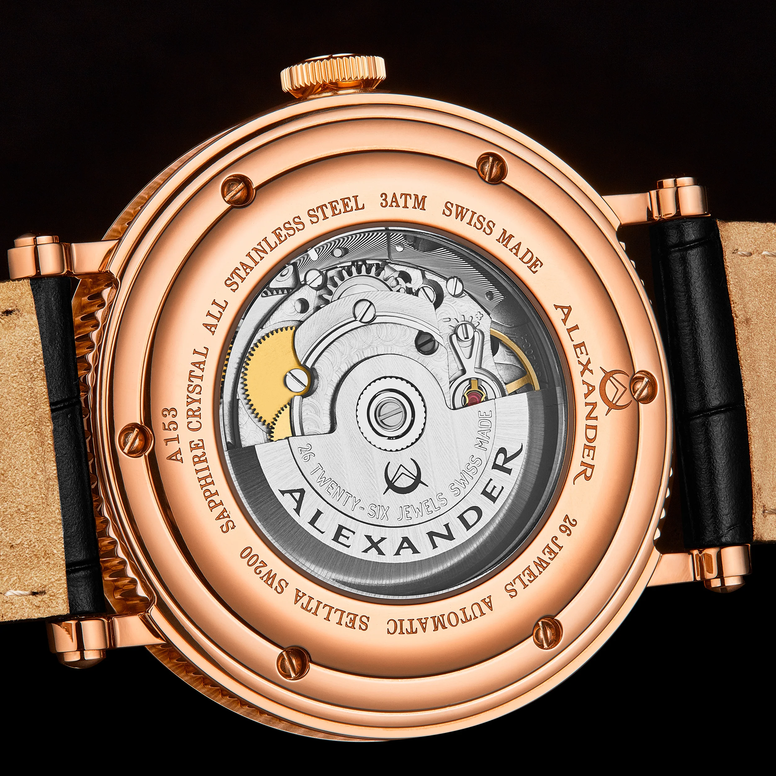 A153-05 Black/Leather | Rose / Salmon Dial - Image 3