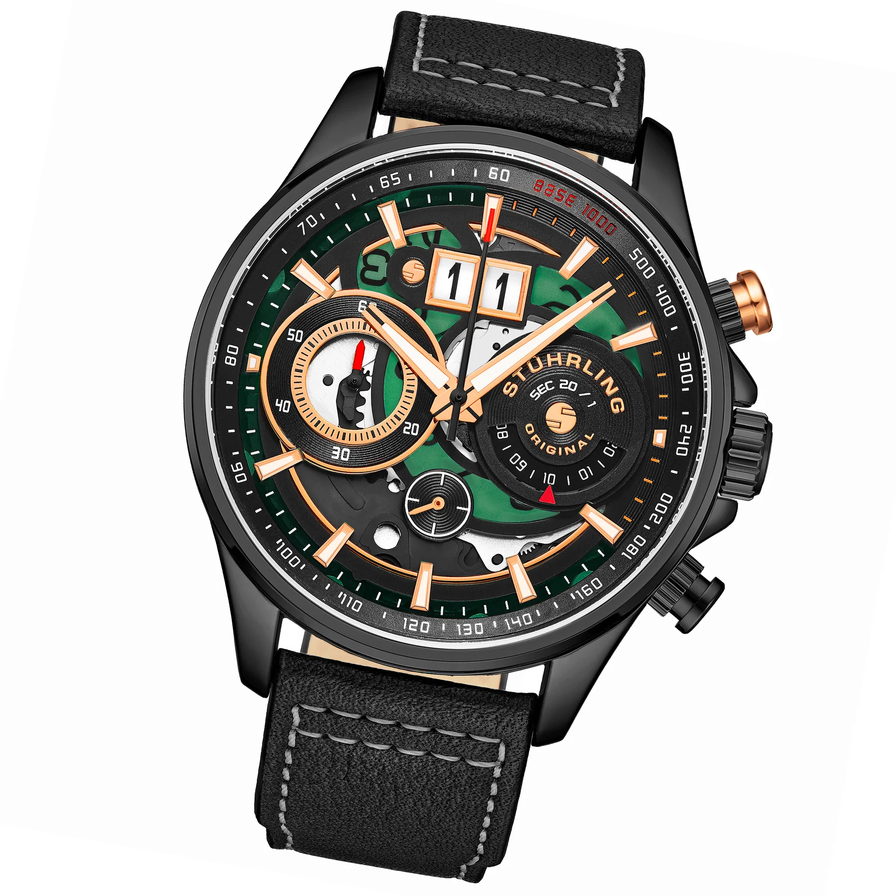 Ace Aviator Chronograph & Tachymeter Quartz 45mm Black Black/Leather | Black Dial - Image 2