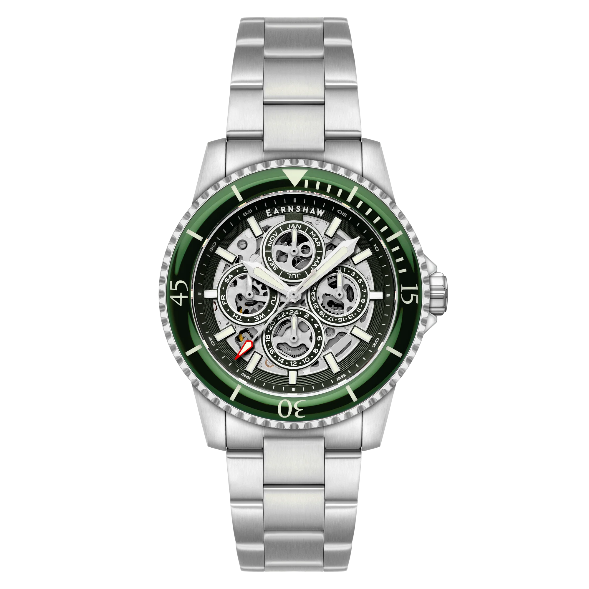 Admiral Duncan Triple Calendar Skeleton Automatic Green / Stainless Steel | Green Dial