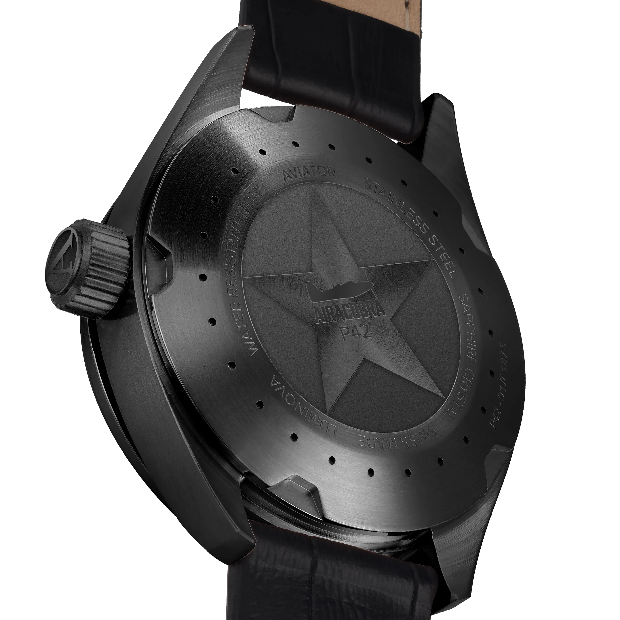 AIRACOBRA P42 Black Calf Leather Strap | Black Dial - Image 3