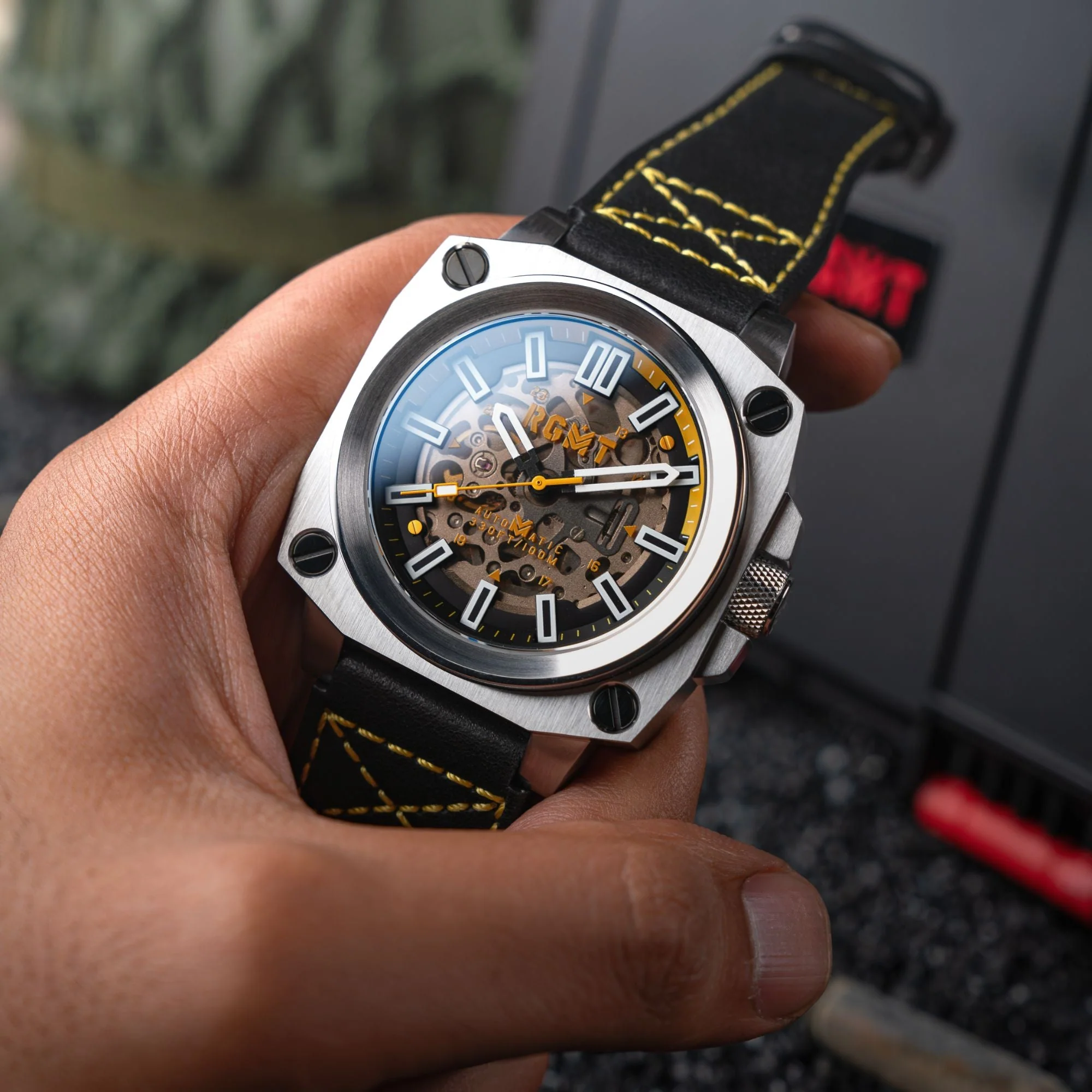 Altimeter Skeleton Automatic Black & Yellow / Leather | Black Dial - Image 4