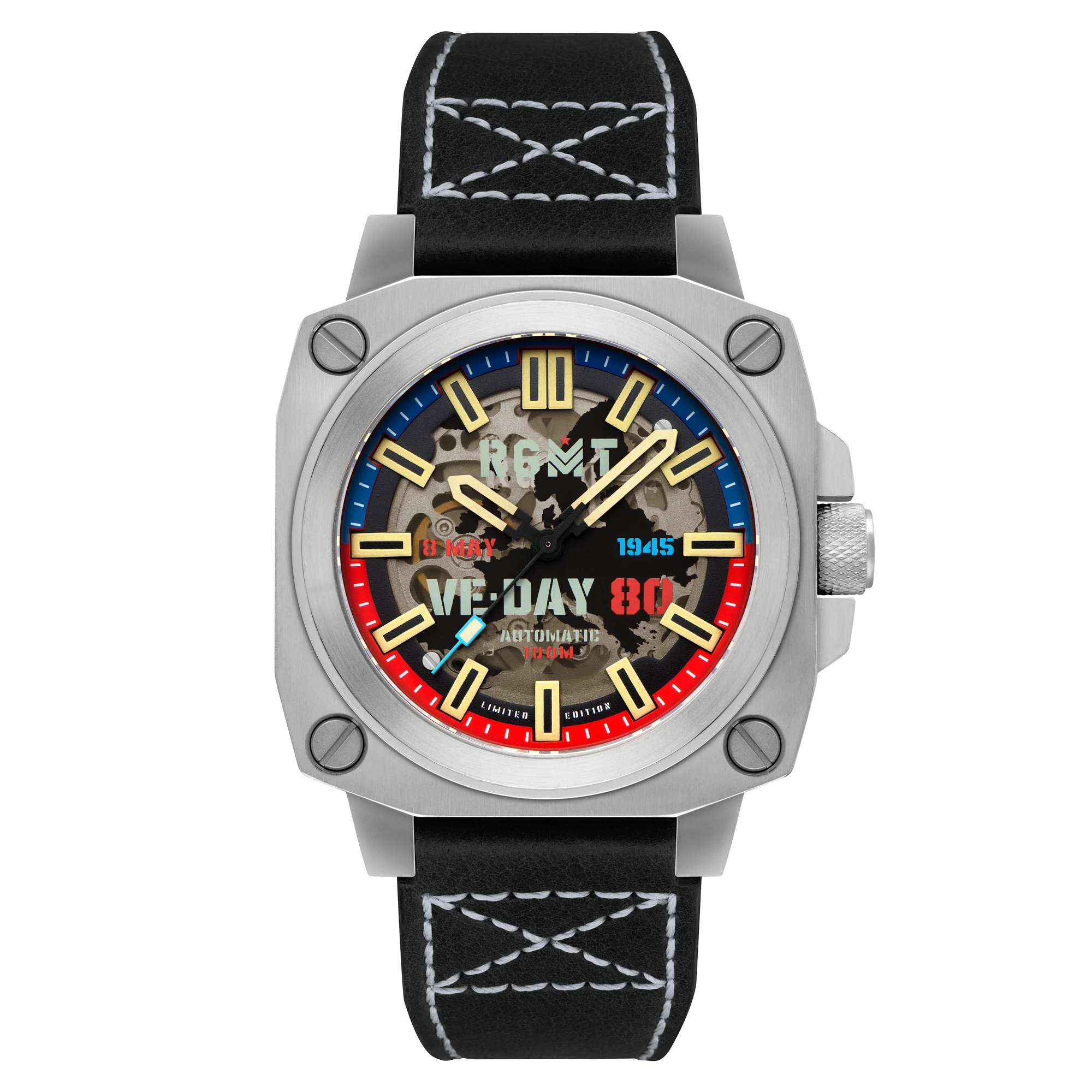 ALTIMETER SKELETON AUTOMATIC VE-DAY 80TH LIMIITED EDITION BLACK / LEATHER | Black Dial