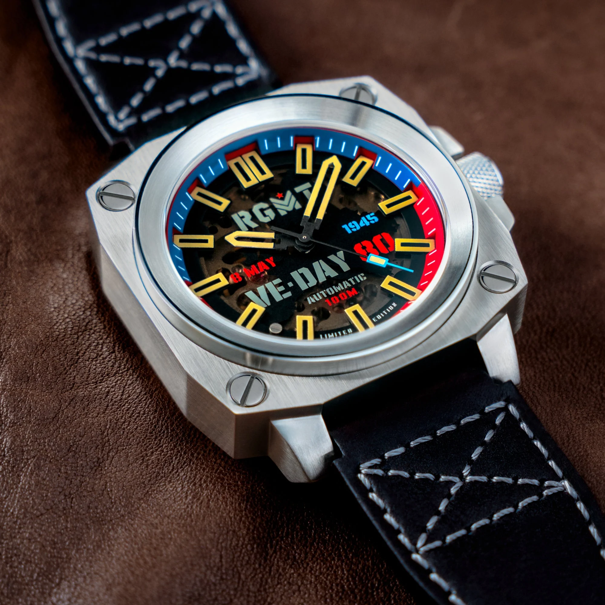 ALTIMETER SKELETON AUTOMATIC VE-DAY 80TH LIMIITED EDITION BLACK / LEATHER | Black Dial - Image 4