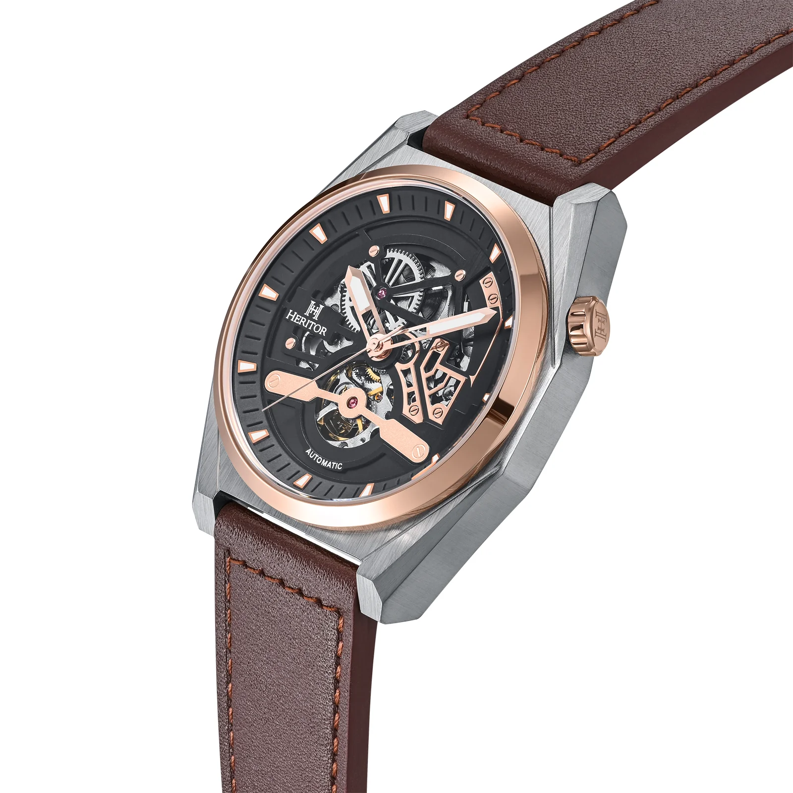 Amadeus Skeleton Watch Brown / Rose Gold | Black Dial - Image 2