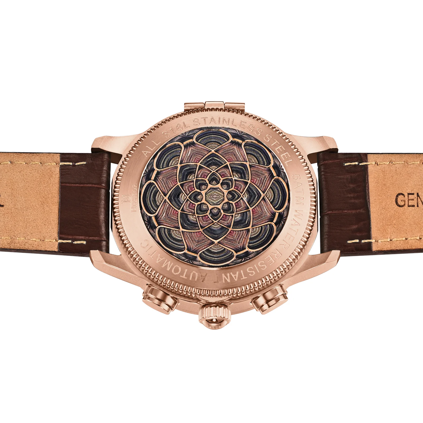 Apostle Custom Enamel Dial Watch Brown/Rose Gold | Multi-colored Dial - Image 2