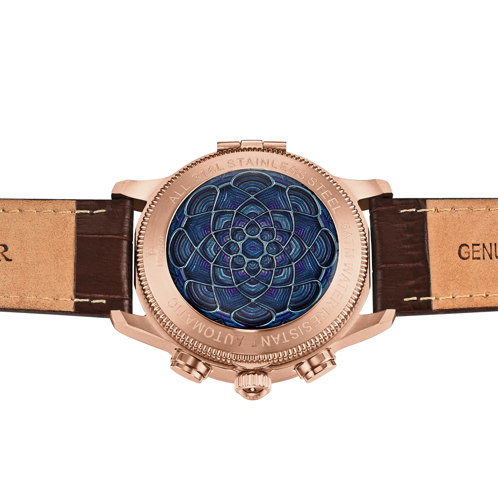 Apostle Custom Enamel Dial Watch Brown/Blue | Multi-colored Dial - Image 2