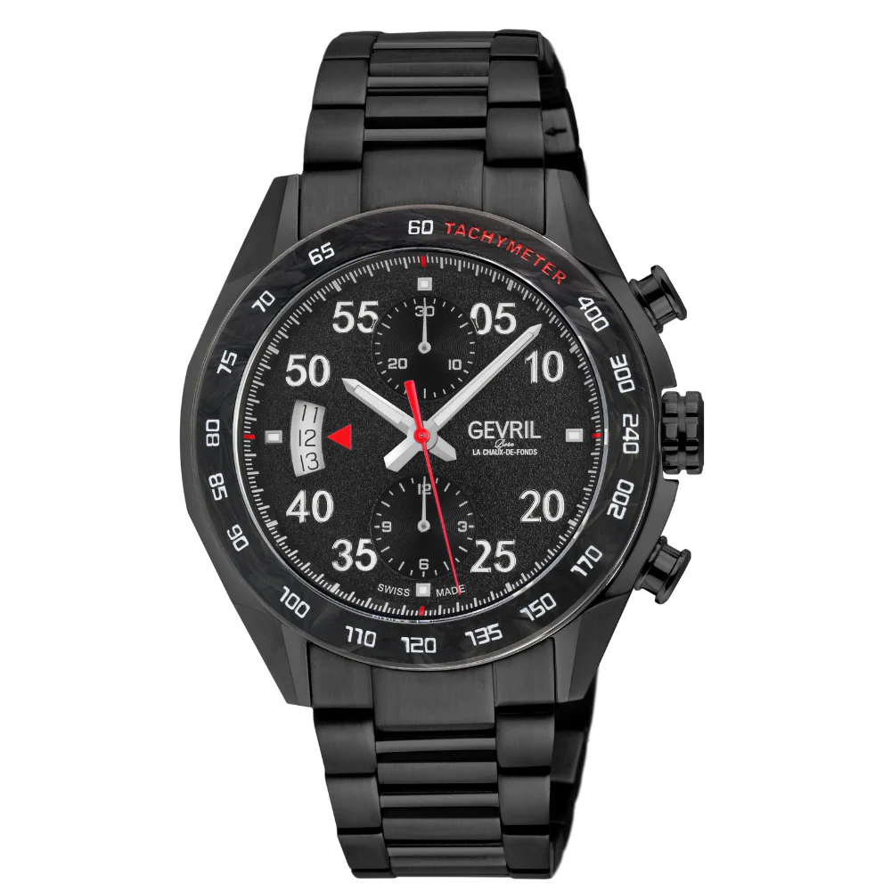 Ascari - Chronograph Swiss made Automatic Chrono Sellita SW500 forged carbon bezel Black, IPBK Stainless steel | Black Dial