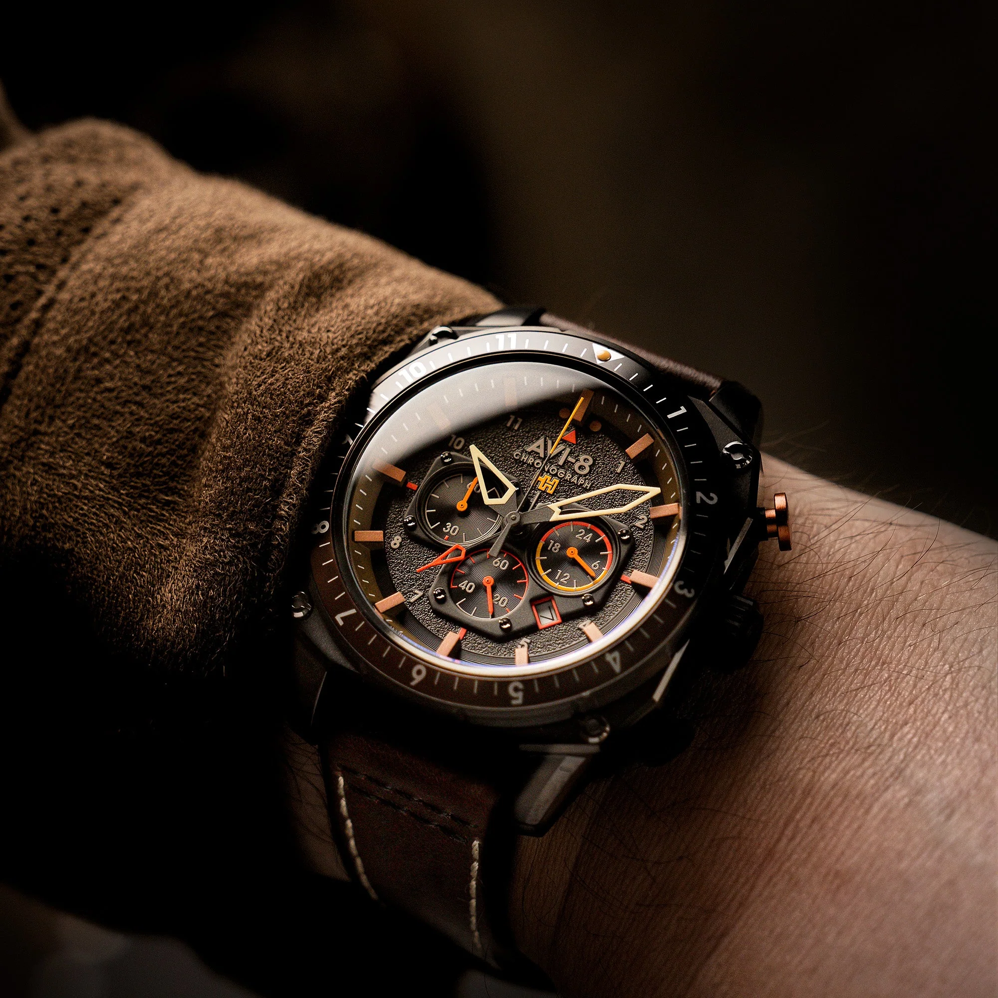 ATLAS DUAL TIME CHRONOGRAPH BLACK / LEATHER | Black Dial - Image 2