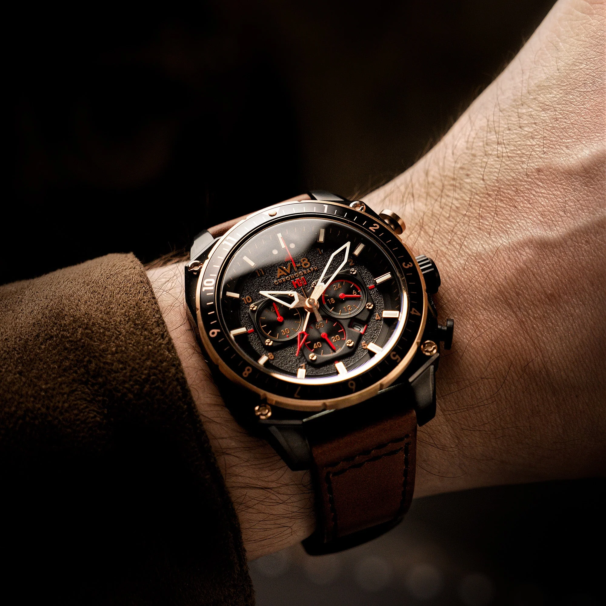 ATLAS DUAL TIME CHRONOGRAPH BLACK / LEATHER | Black Dial - Image 2