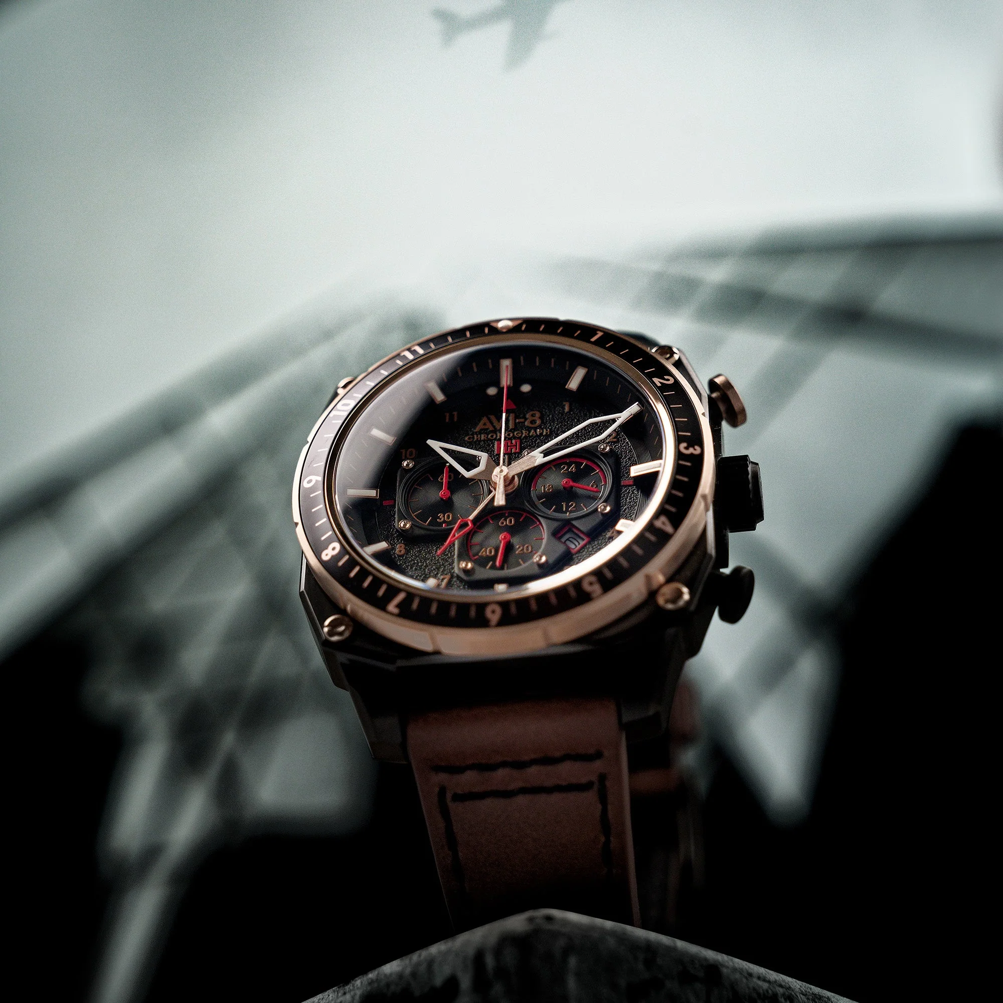 ATLAS DUAL TIME CHRONOGRAPH BLACK / LEATHER | Black Dial - Image 4