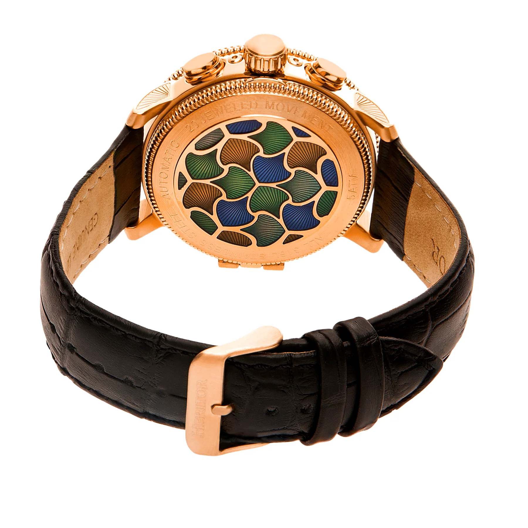 Aura Semi-Skeleton Genuine Leather-Band Watch Rose Gold/White | Multi-colored Dial - Image 2