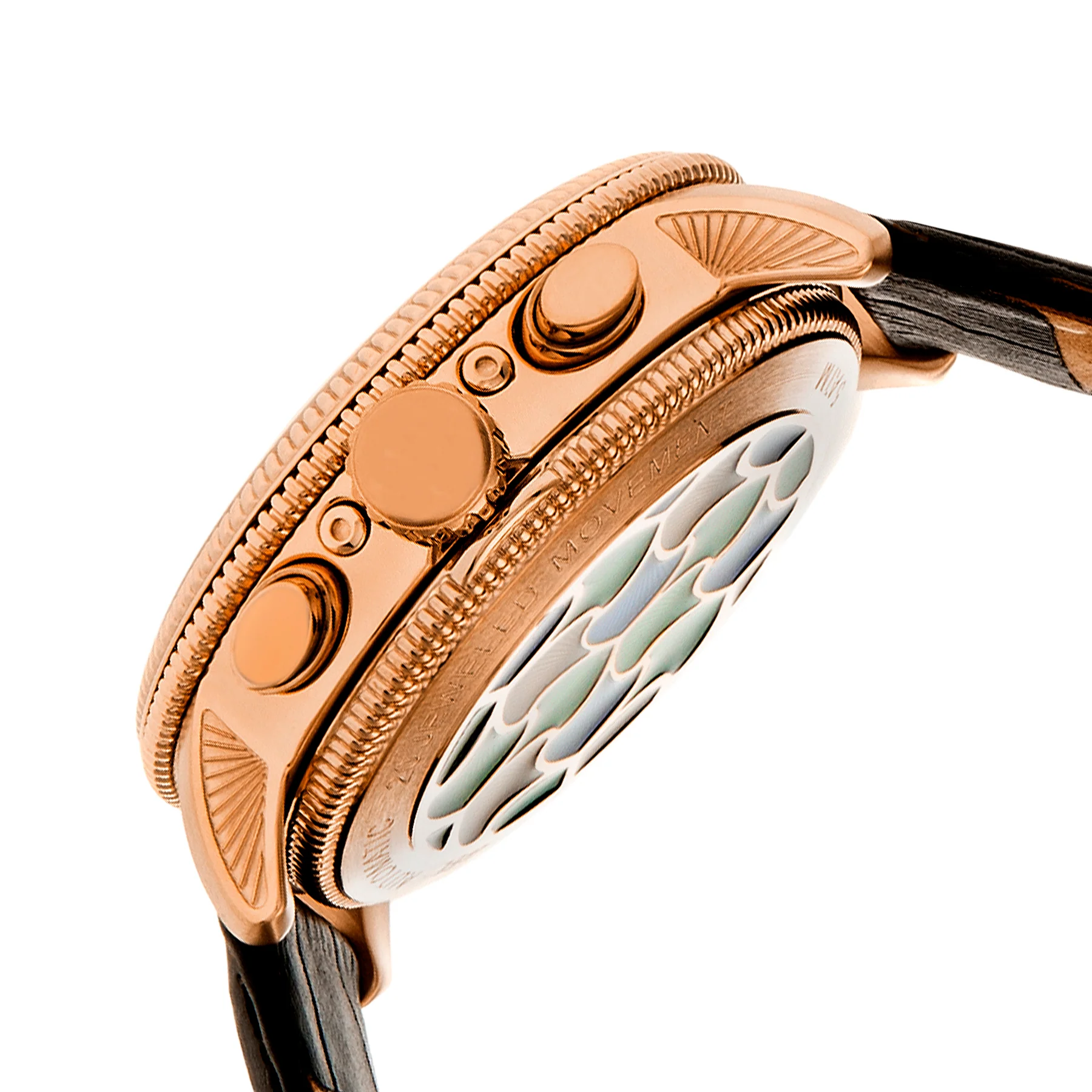Aura Semi-Skeleton Genuine Leather-Band Watch Rose Gold/White | Multi-colored Dial - Image 4