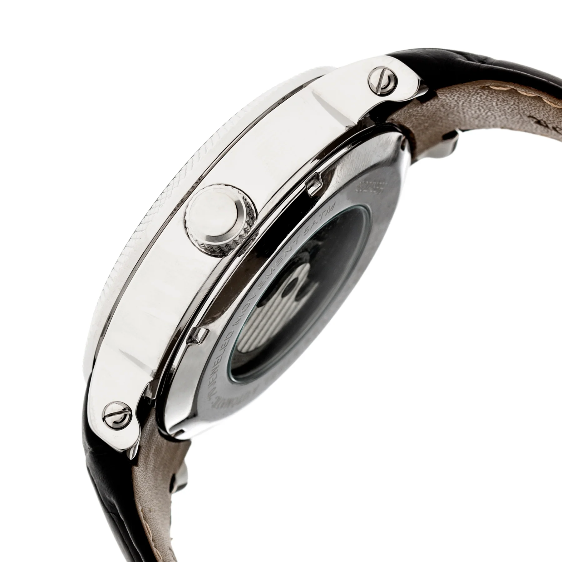 Automatic Aries Skeleton Leather Band Watch Black / White | Silver-white Dial - Image 3