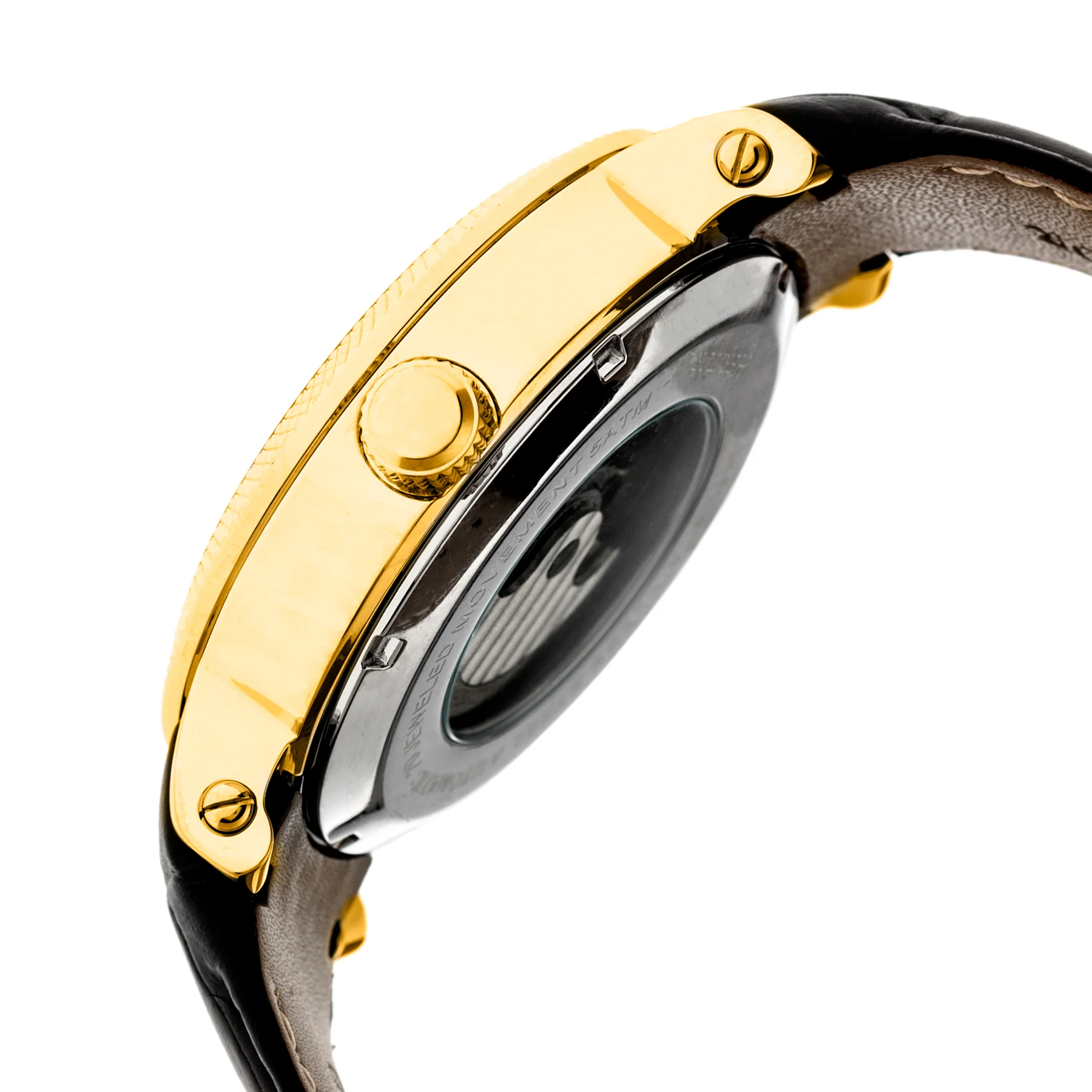 Automatic Aries Skeleton Leather Band Watch Black/Gold | Silver Dial - Image 3