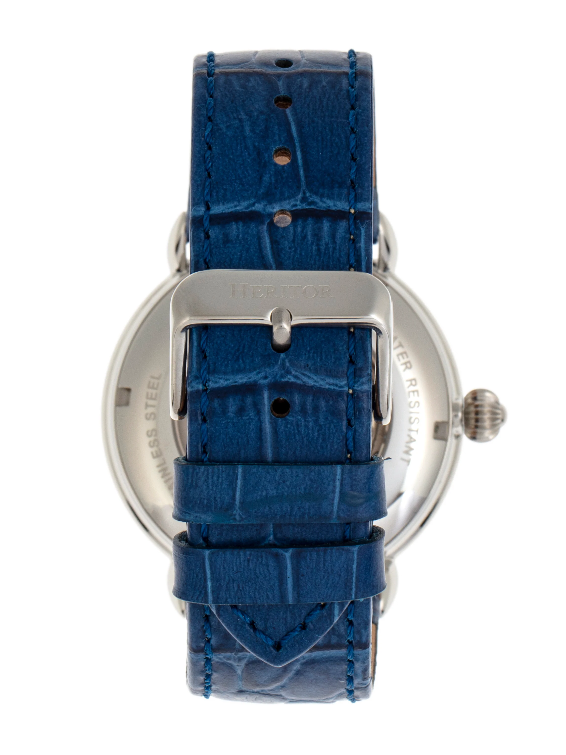 Automatic Mattias Leather Band Watch w/ Date Silver / Blue - Japan Auto Blue Dial - Image 2
