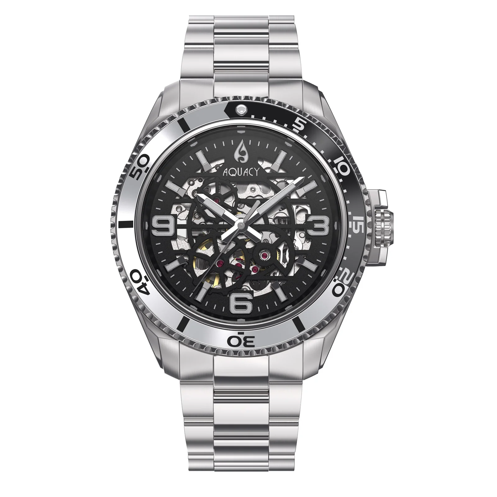 Automatic Miyota Movement Skeleton Silver/Black | Black Dial