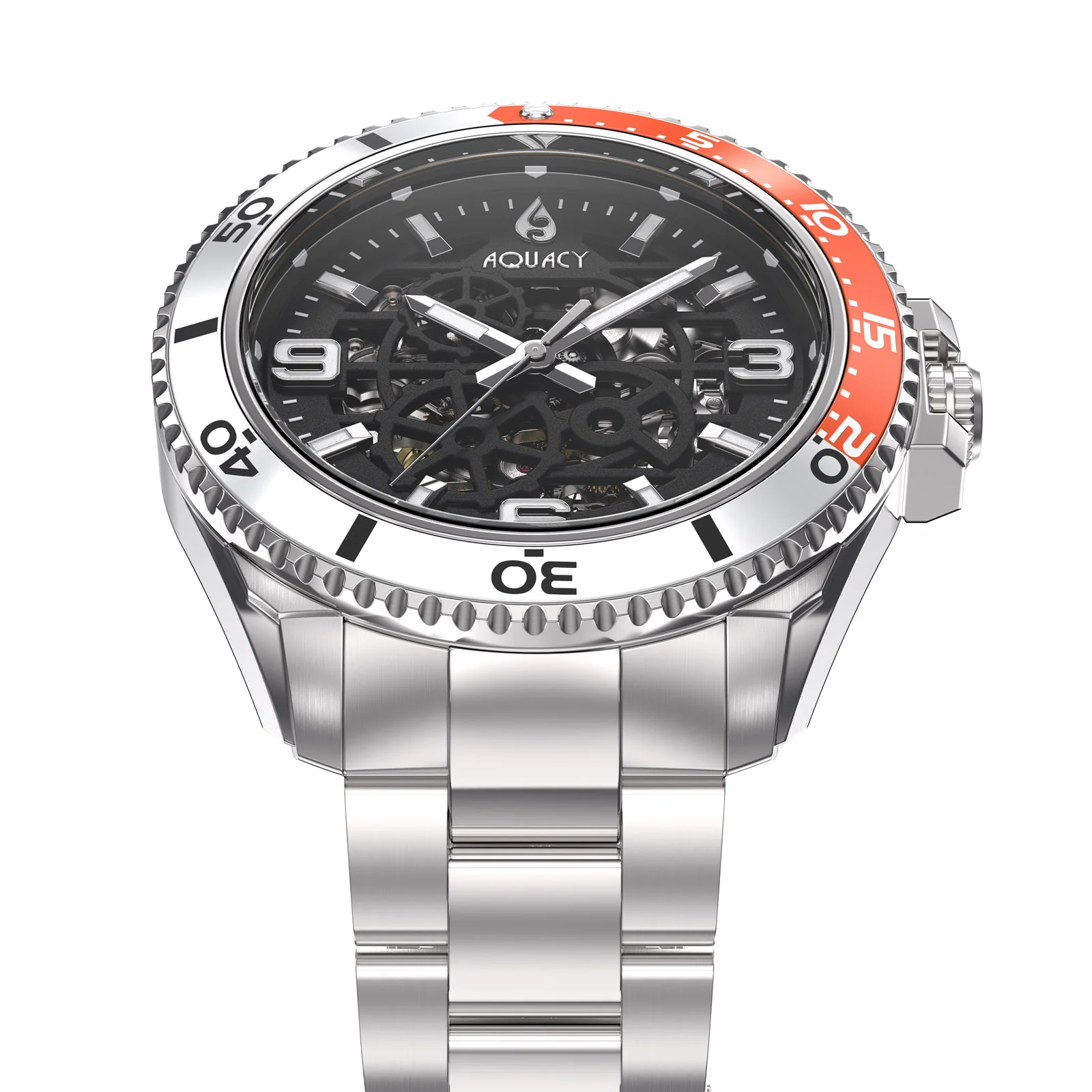 Automatic Miyota Movement Skeleton Silver/Orange | Black Dial - Image 3