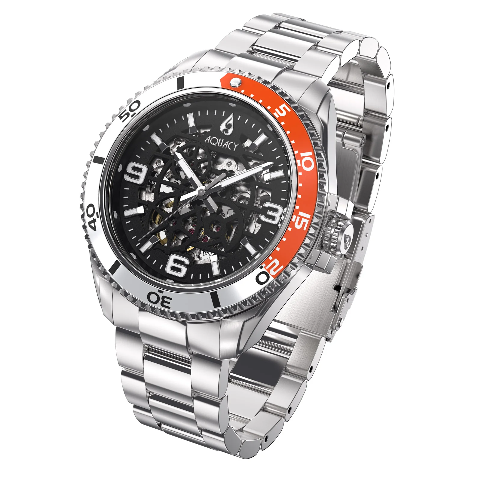 Automatic Miyota Movement Skeleton Silver/Orange | Black Dial - Image 4