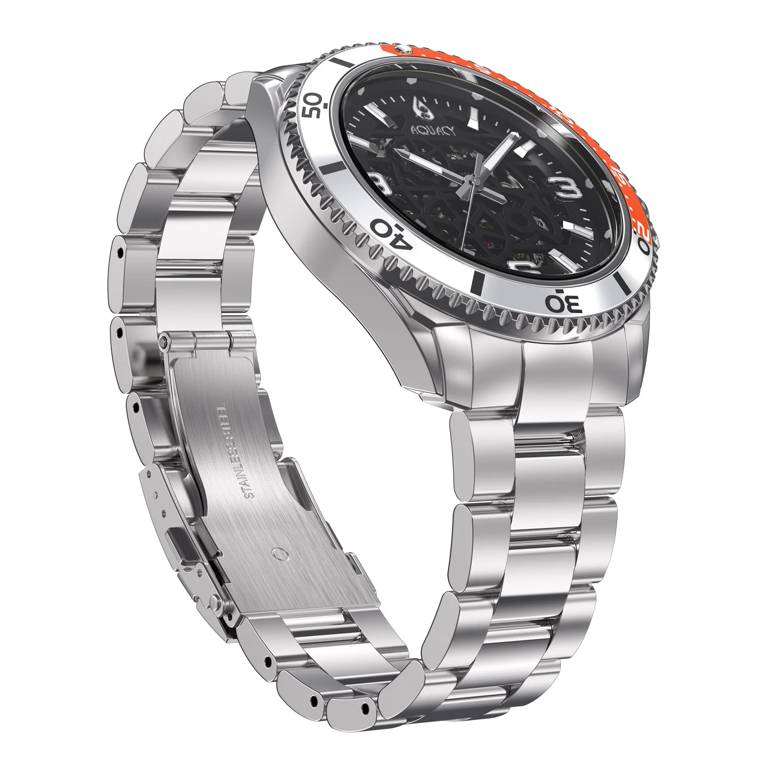 Automatic Miyota Movement Skeleton Silver/Orange | Black Dial - Image 6