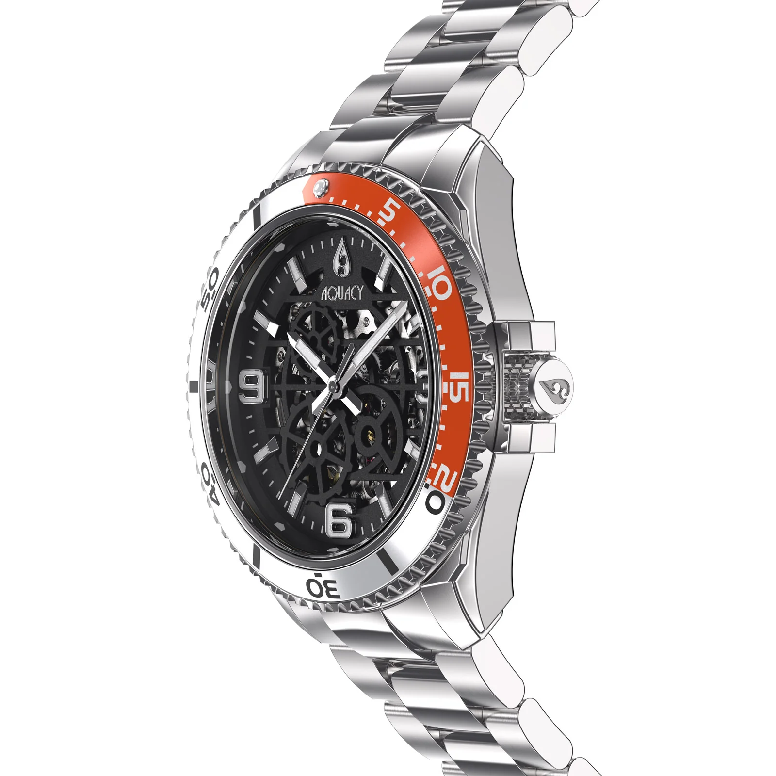 Automatic Miyota Movement Skeleton Silver/Orange | Black Dial - Image 9