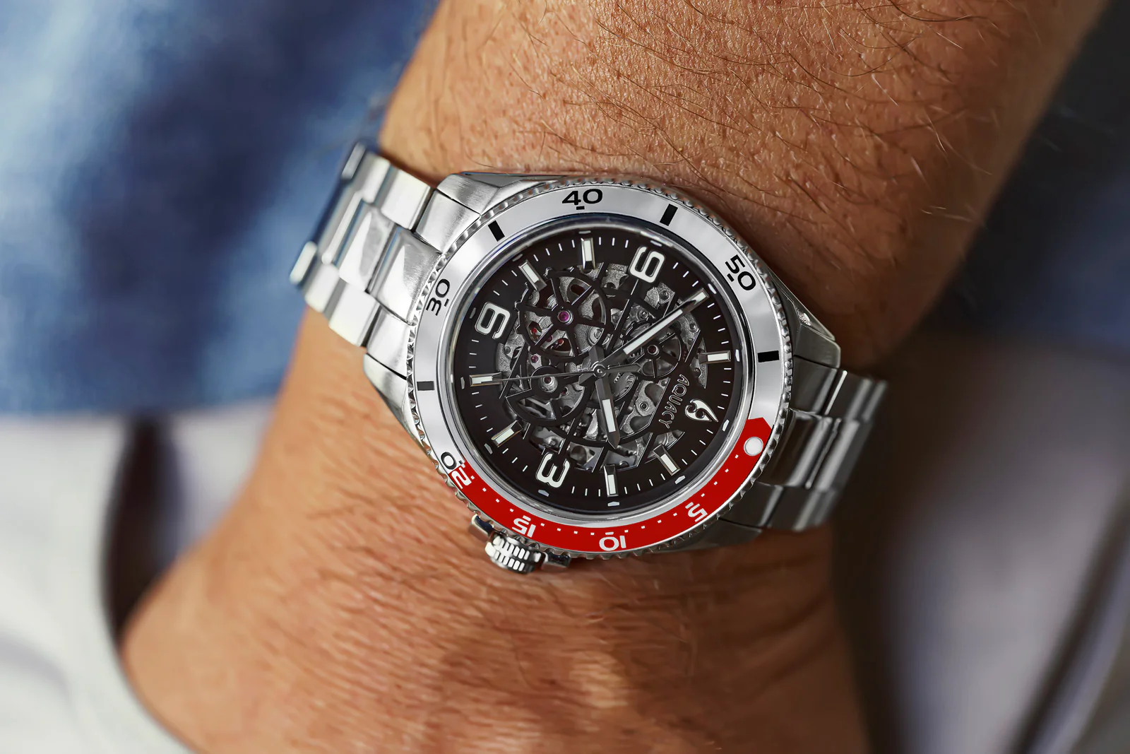 Automatic Miyota Movement Skeleton Silver/Red | Black Dial - Image 2