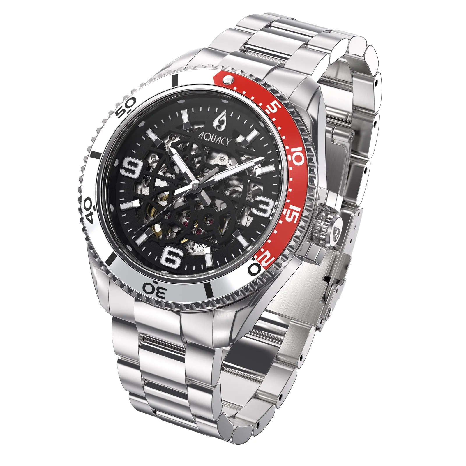 Automatic Miyota Movement Skeleton Silver/Red | Black Dial - Image 5