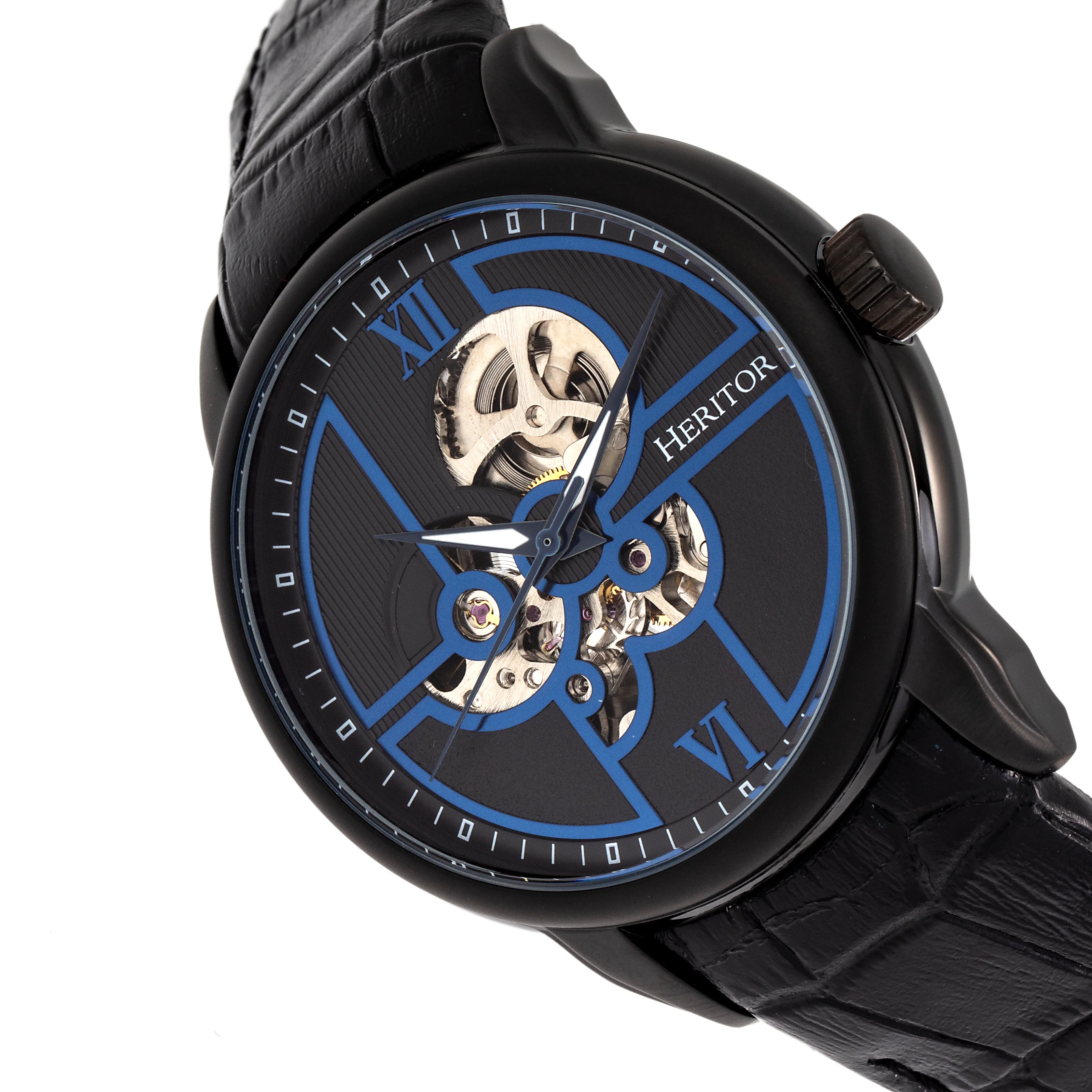 Automatic Sanford Semi-Skeleton Leather-Band Watch Black | Black Dial - Image 3