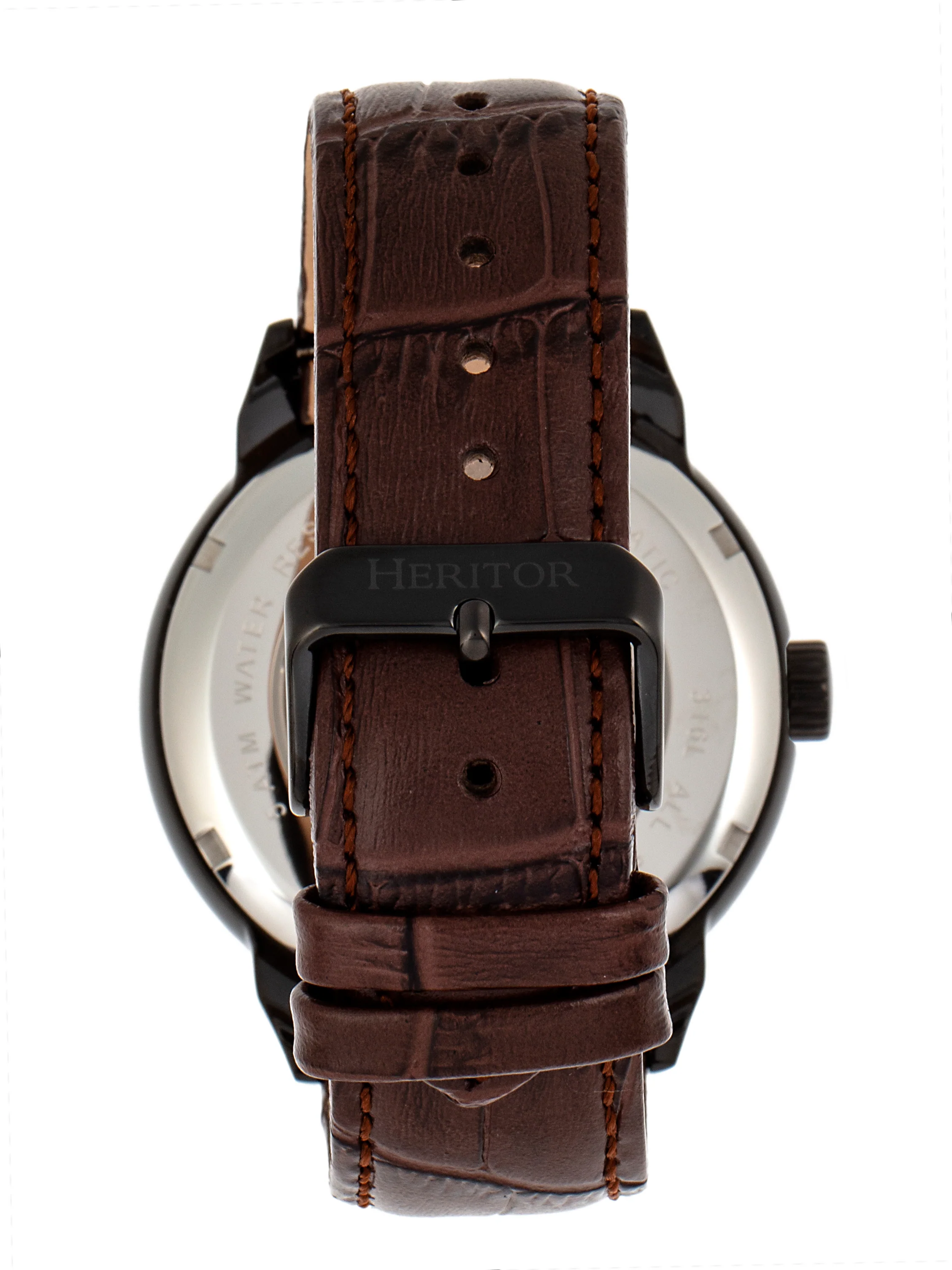Automatic Sanford Semi-Skeleton Leather-Band Watch Black/Brown | Black Dial - Image 2