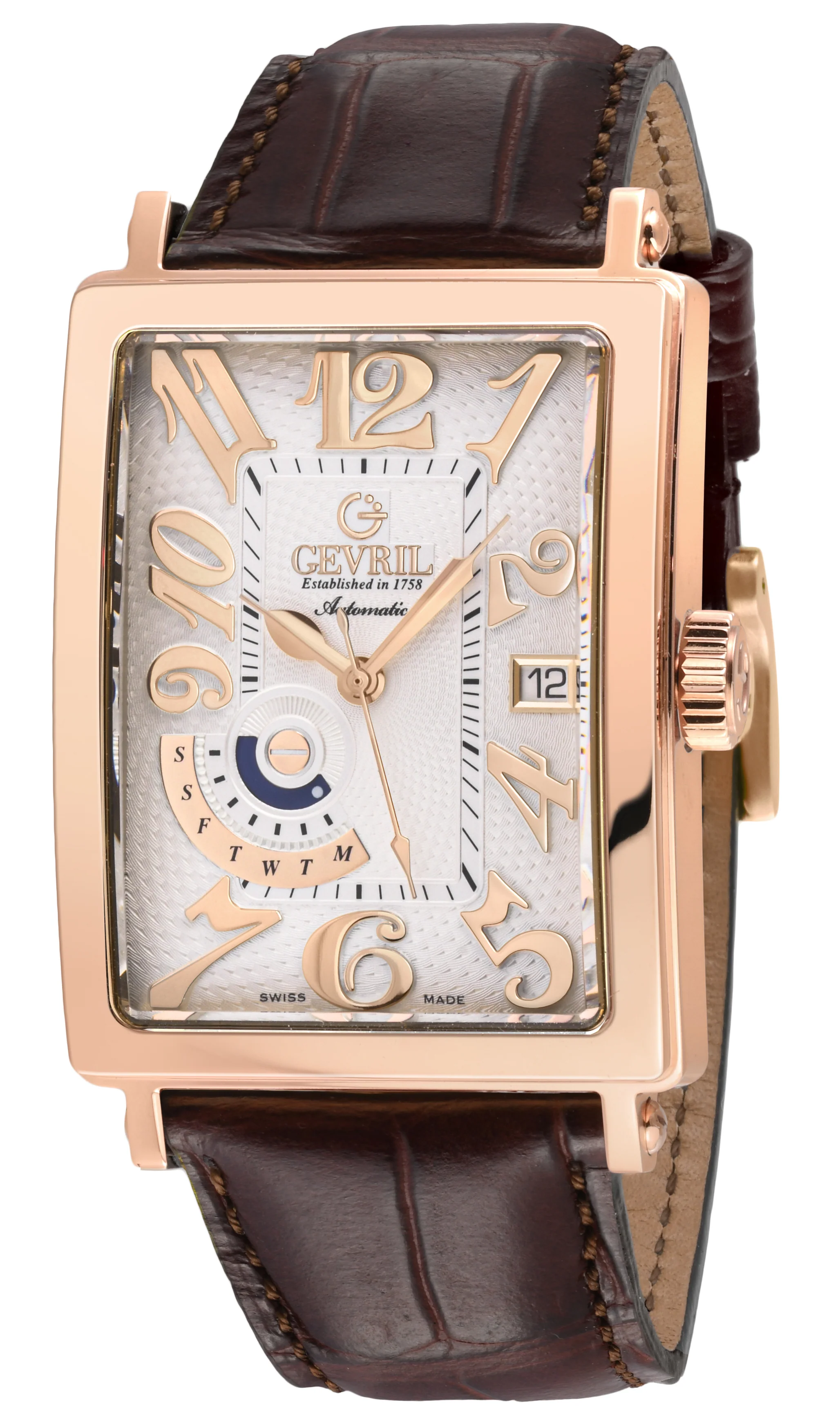 Avenue of Americas Gevril Men's Avenue of America's IPRG Case, Silver Dial, Genuine Italian Handmade Leather Strap | White Dial