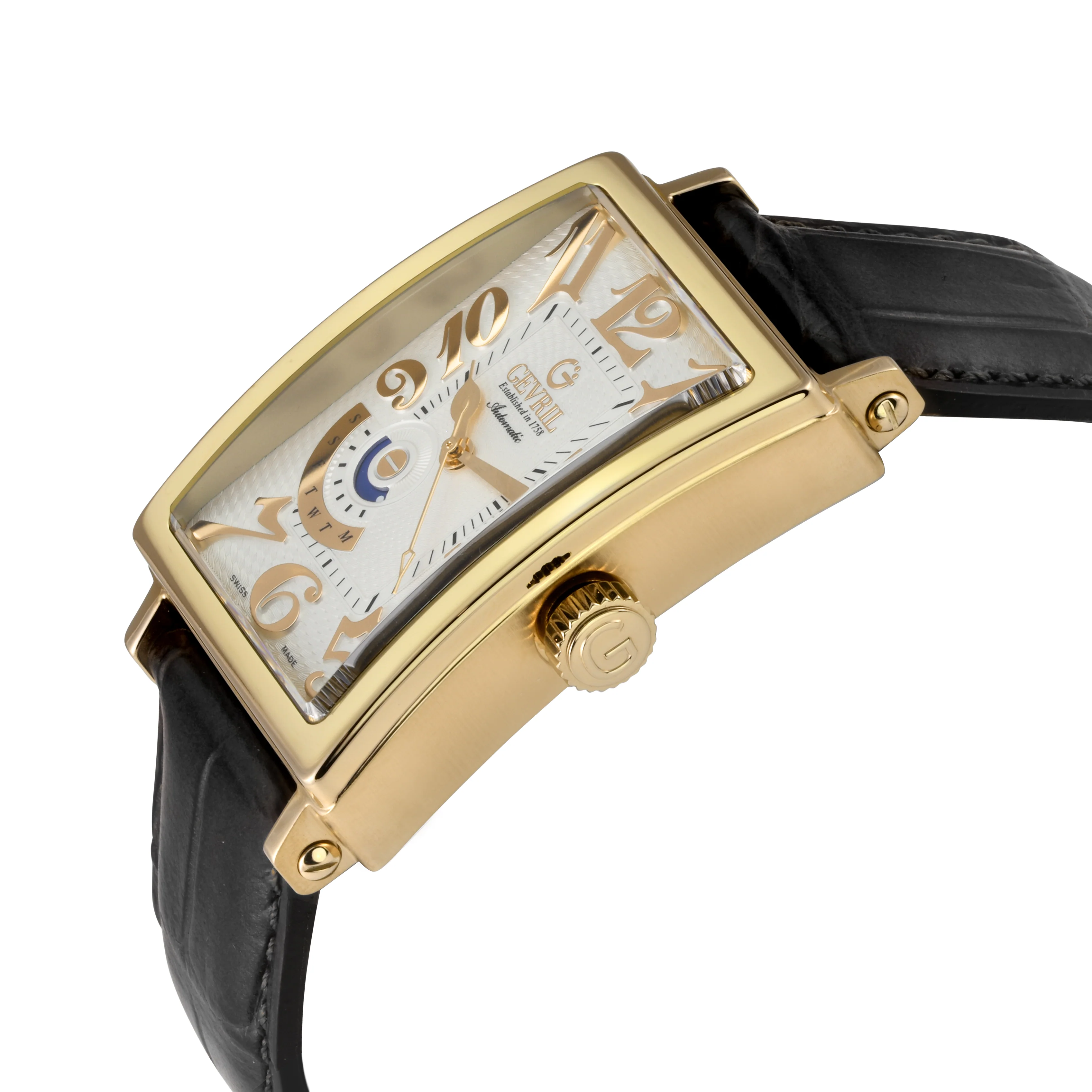 Avenue of Americas Gevril Men's Avenue of America's IPYG Case, Silver/Gold Dial, Genuine Italian Handmade Leather Strap | White Dial - Image 2
