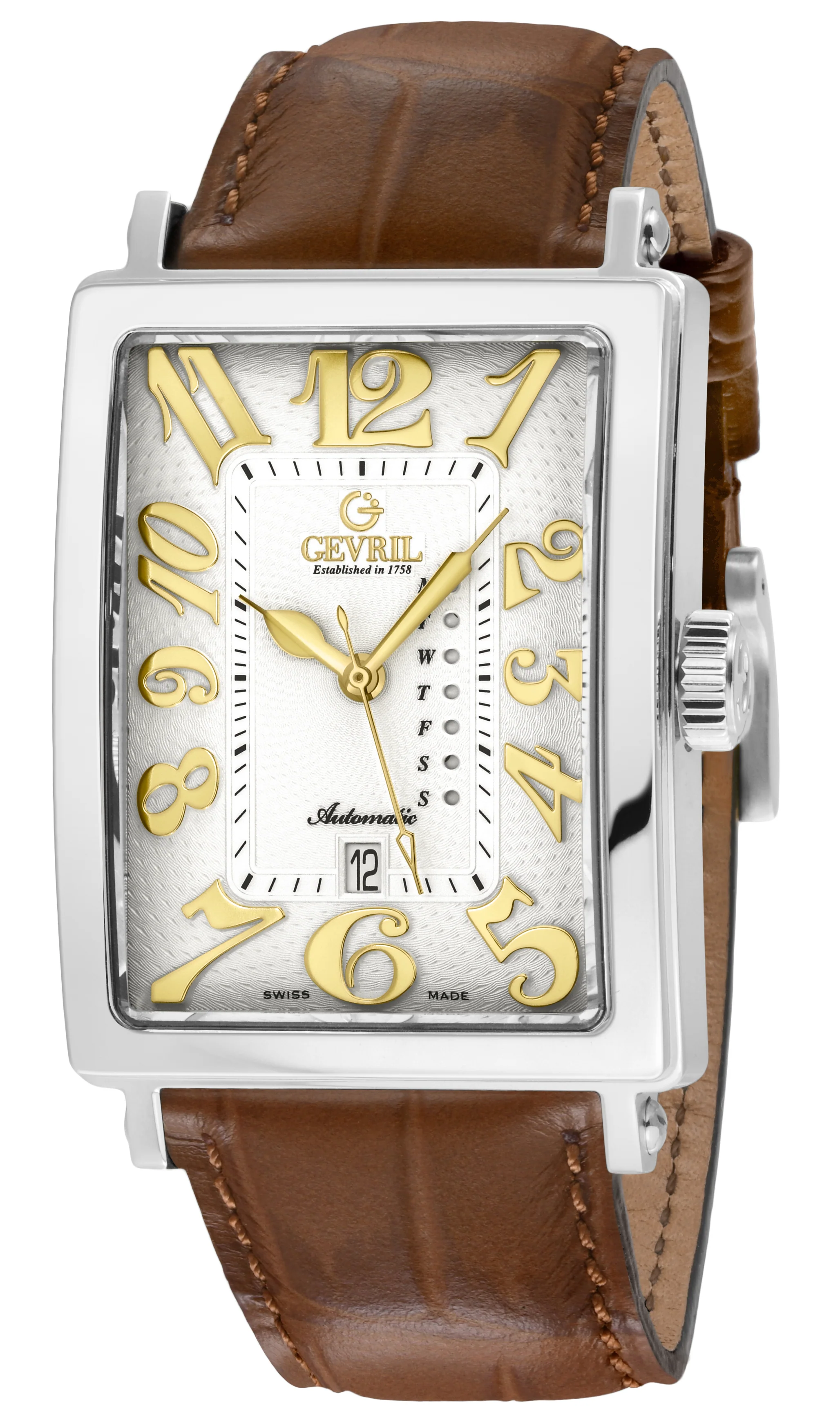 Avenue of Americas Gevril Men's Avenue of America's Modified Custom Sellita SW220-1, Swiss Automatic, SS Case, Silver/Gold Dial, Day-Date | White Dial