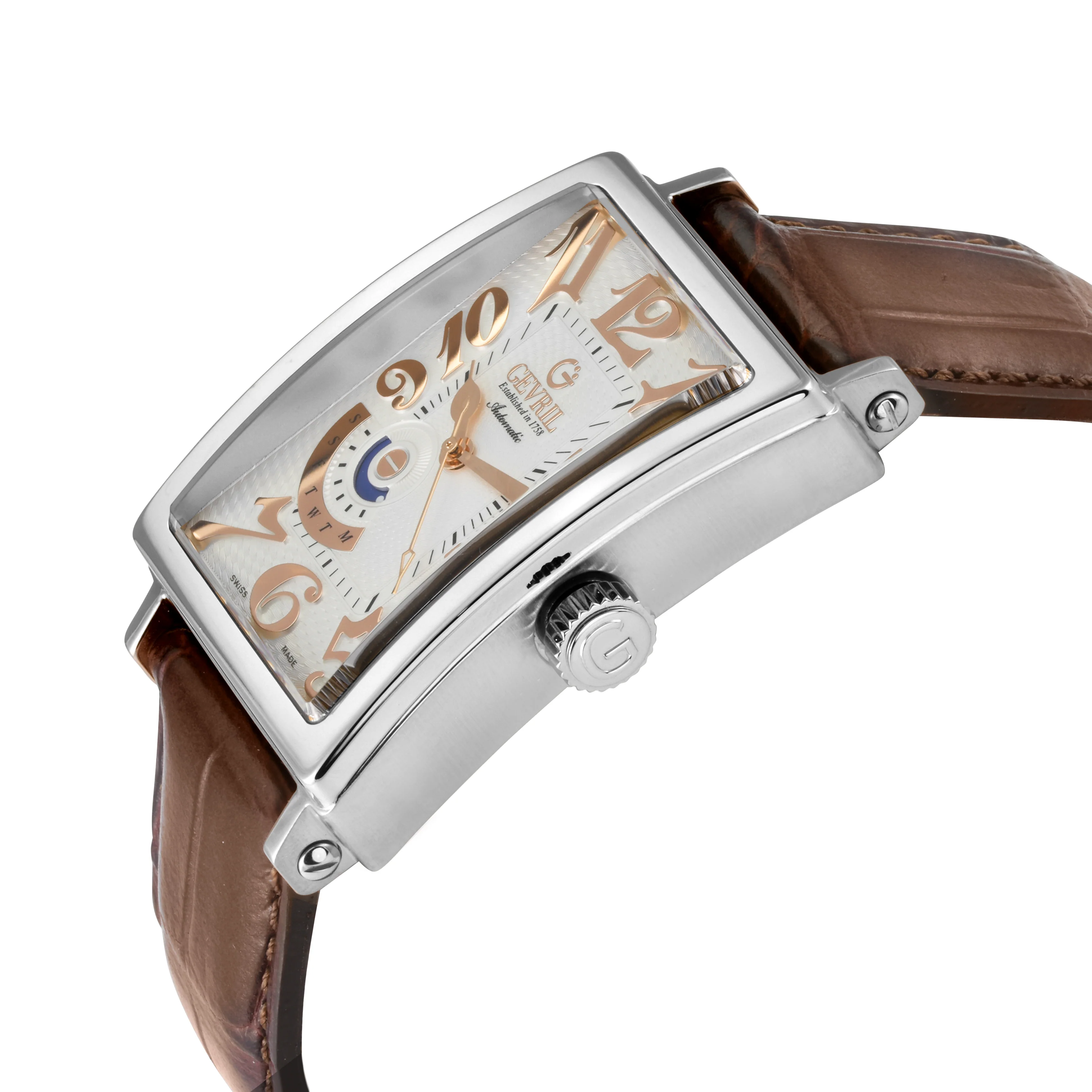 Avenue of Americas Gevril Men's Avenue of America's SS Case, Silver Dial, Genuine Italian Handmade Leather Strap | White Dial - Image 2