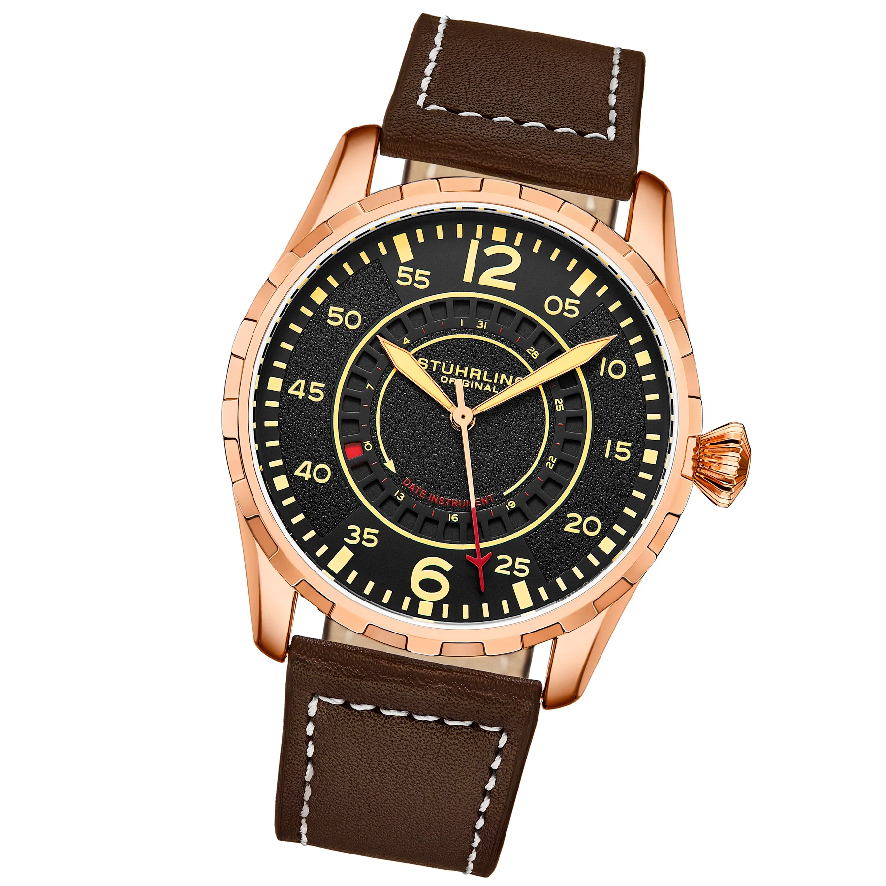 Aviator 4002.5 Rose Gold case/Leather strap/ Brass Dial | Black Dial - Image 2
