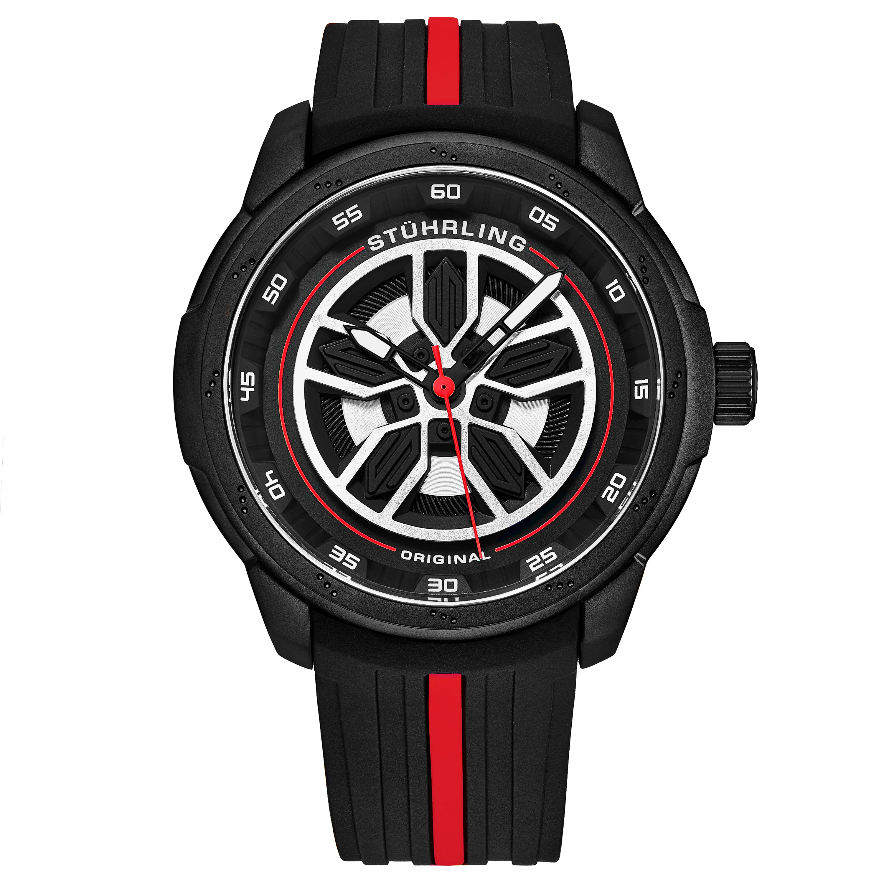 Aviator Black and red/Rubber/Black/Silver Dial/Black Case | Black Dial