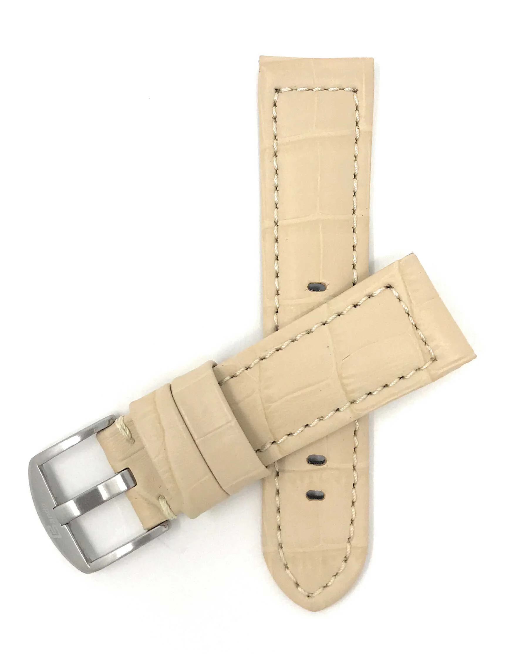 Bandini 18mm Beige Italian Leather Watch Band - Alligator Pattern - Padded 18mm / Beige / Silver Buckle | Dial