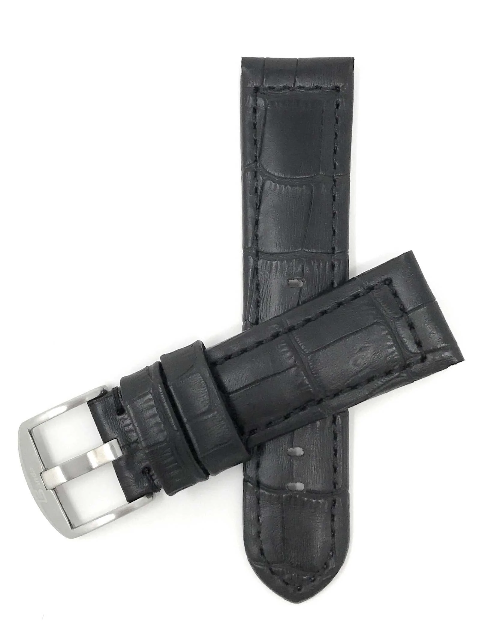Bandini 18mm Black Italian Leather Watch Band - Alligator Pattern - Padded 18mm / Black / Silver Buckle | Dial