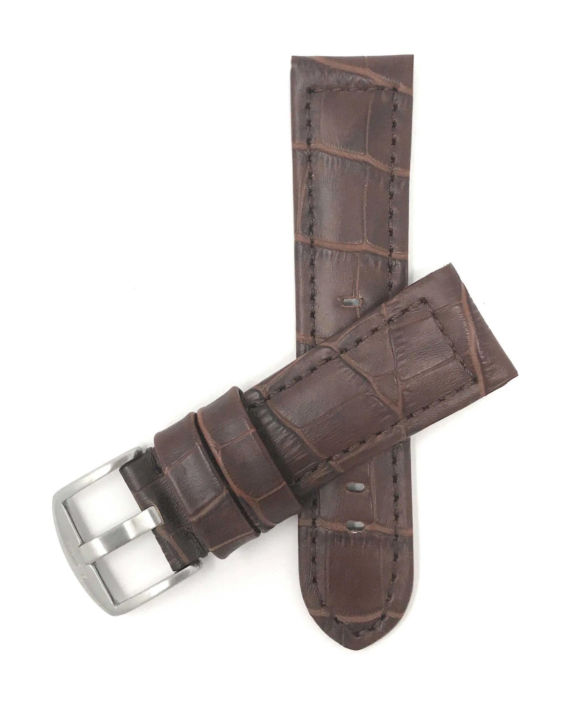 Bandini 18mm Brown Italian Leather Watch Band - Alligator Pattern - Padded 18mm / Brown / Silver Buckle | Dial
