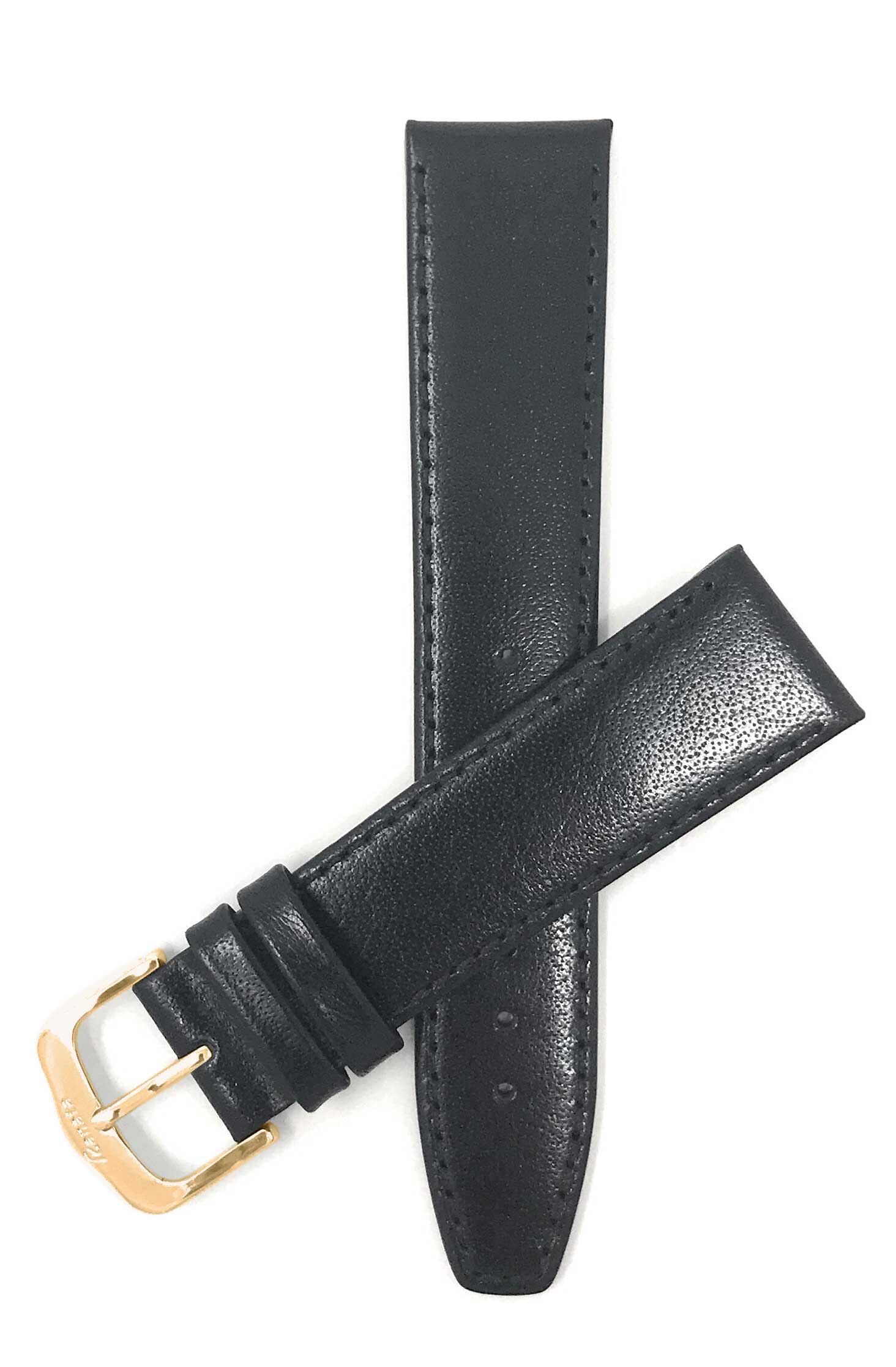 Bandini 18mm Extra long - Black Italian Leather Watch Band - Classic - Flat 18mm Extra long / Black / Gold Buckle | Dial
