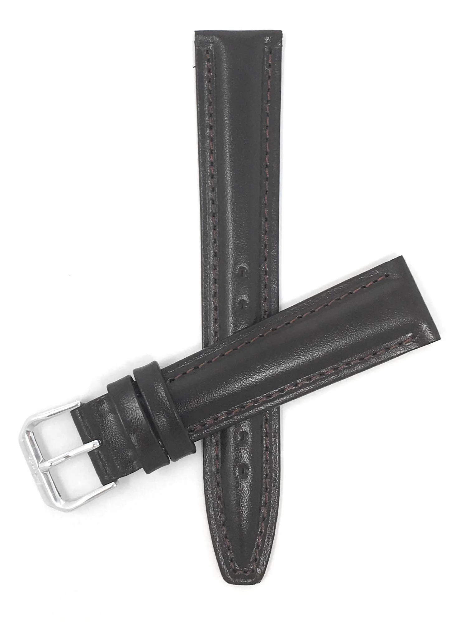 Bandini 18mm Extra long - Brown Italian Leather Watch Band - Classic - Padded 18mm Extra long / Brown / Silver Buckle | Dial