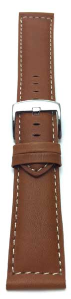 Bandini 18mm Extra long - Tan Italian Leather Watch Band - Classic - Padded - White Stitch 18mm Extra long / Tan / Silver Buckle | Dial