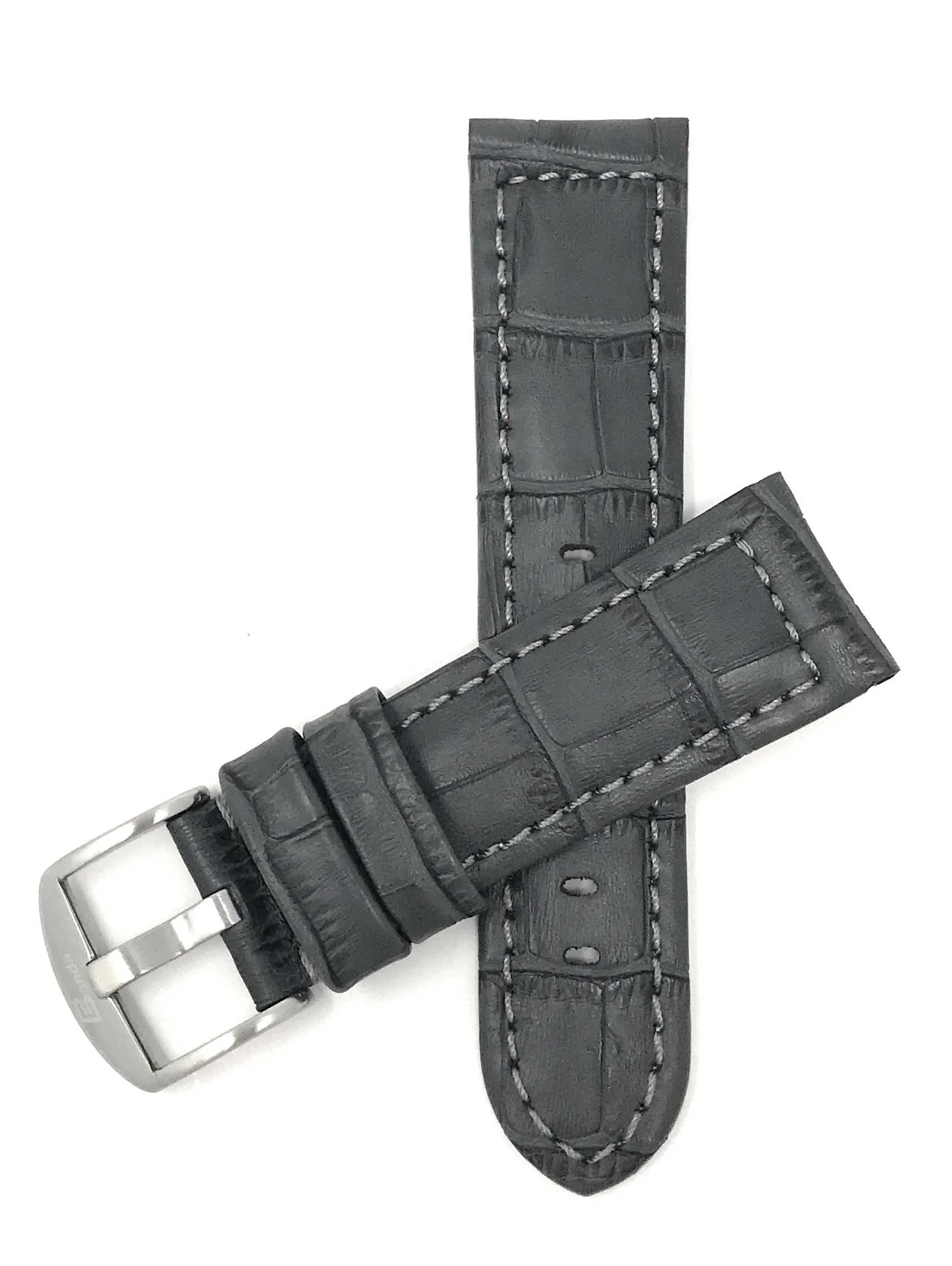 Bandini 18mm Grey Italian Leather Watch Band - Alligator Pattern - Padded 18mm / Grey / Silver Buckle | Dial