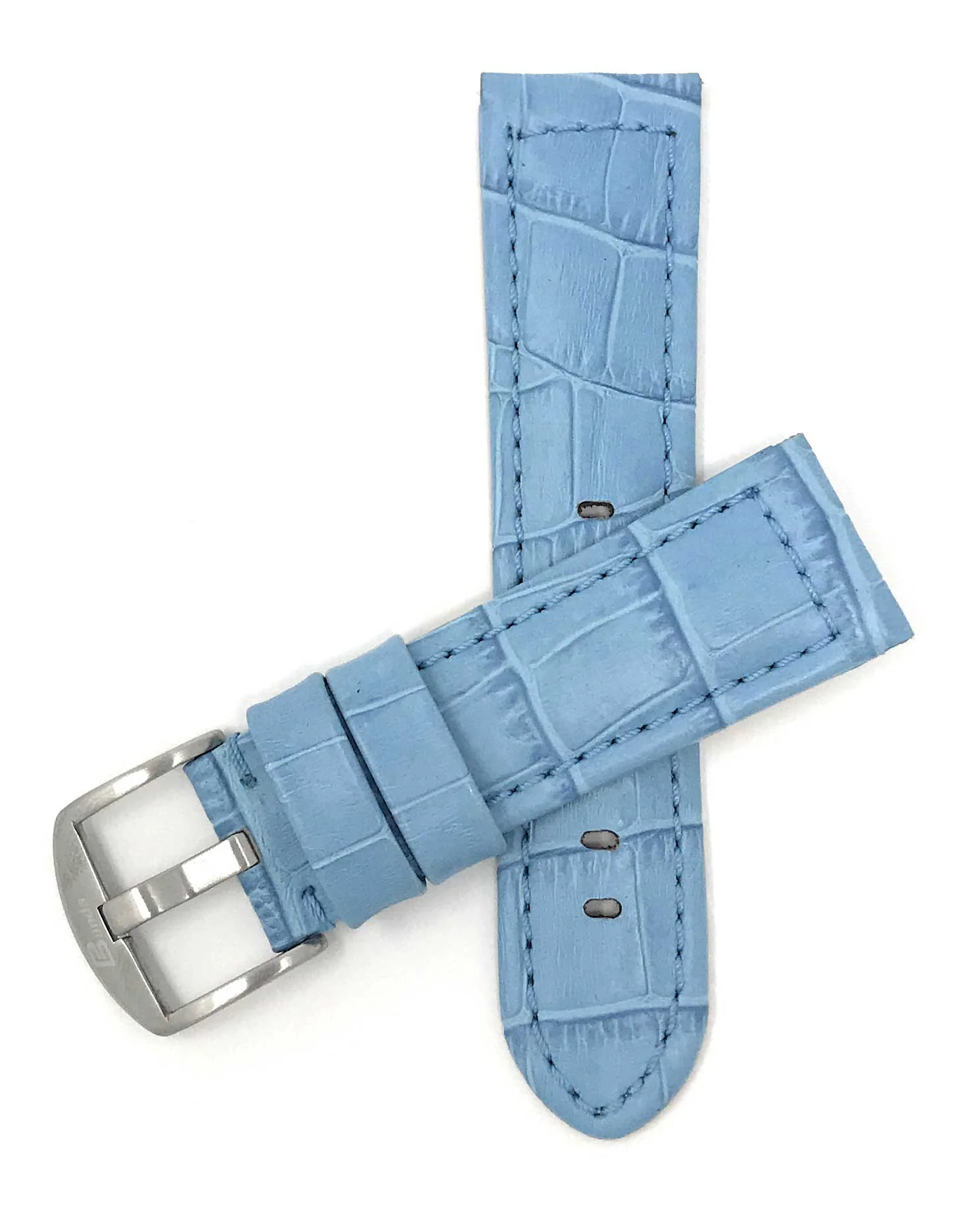 Bandini 18mm Light Blue Italian Leather Watch Band - Alligator Pattern - Padded 18mm / Light Blue / Silver Buckle | Dial