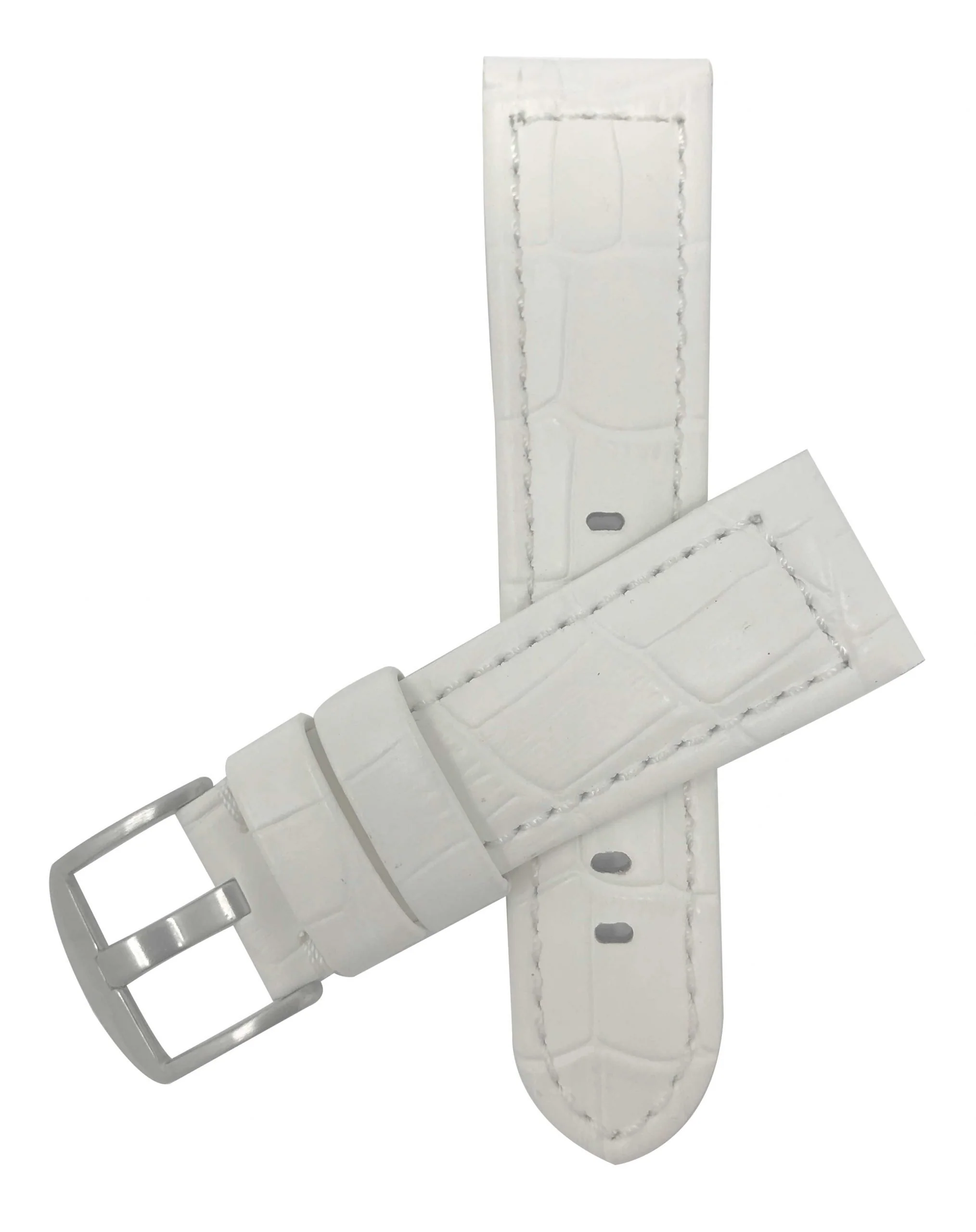 Bandini 18mm White Italian Leather Watch Band - Alligator Pattern - Padded 18mm / White / Silver Buckle | Dial