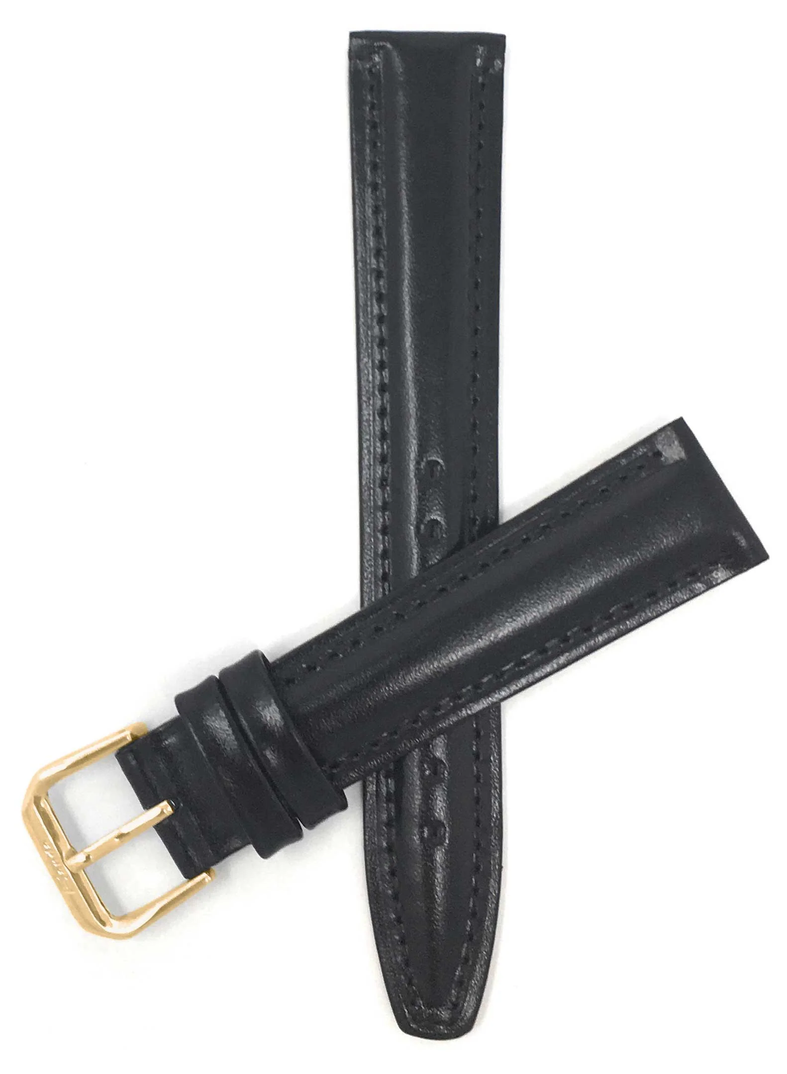 Bandini 20mm Extra long - Black Italian Leather Watch Band - Classic - Padded 20mm Extra long / Black / Gold Buckle | Dial