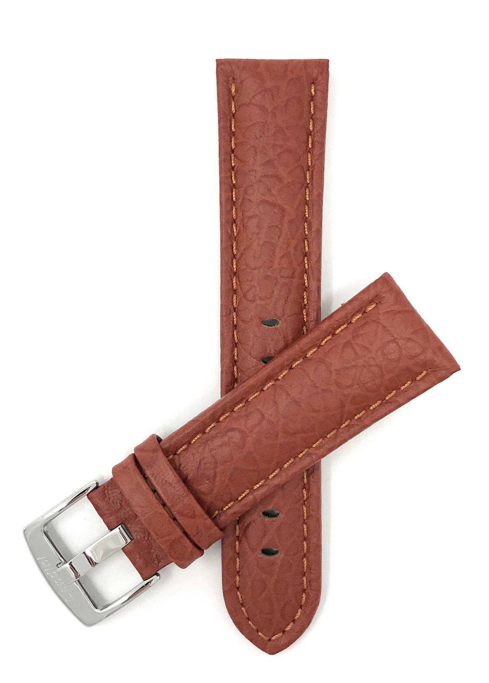 Bandini 20mm Extra long - Tan Leather Watch Band - Buffalo Pattern - Padded 20mm Extra long / Tan / Silver Buckle | Dial