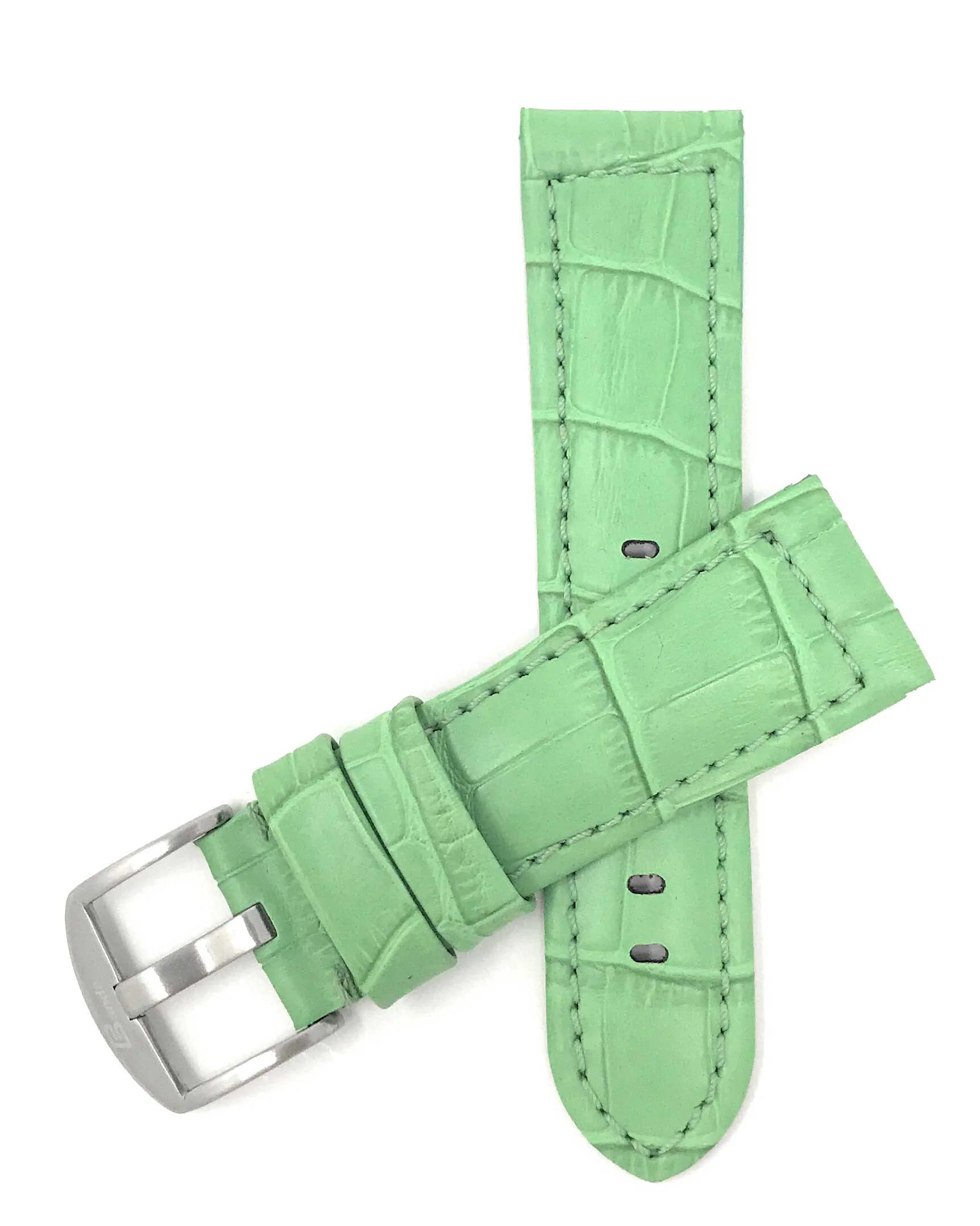 Bandini 20mm Green Italian Leather Watch Band - Alligator Pattern - Padded 20mm / Green / Silver Buckle | Dial