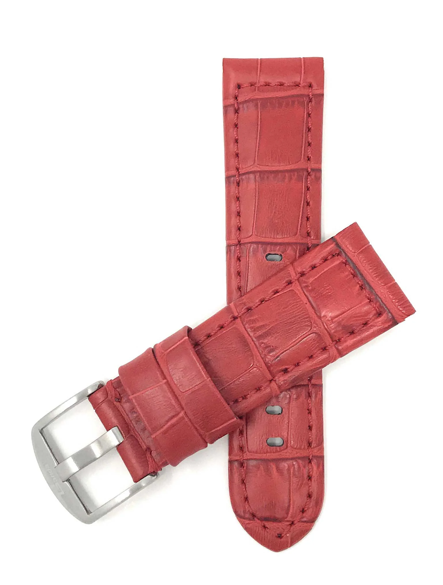 Bandini 20mm Red Italian Leather Watch Band - Alligator Pattern - Padded 20mm / Red / Silver Buckle | Dial