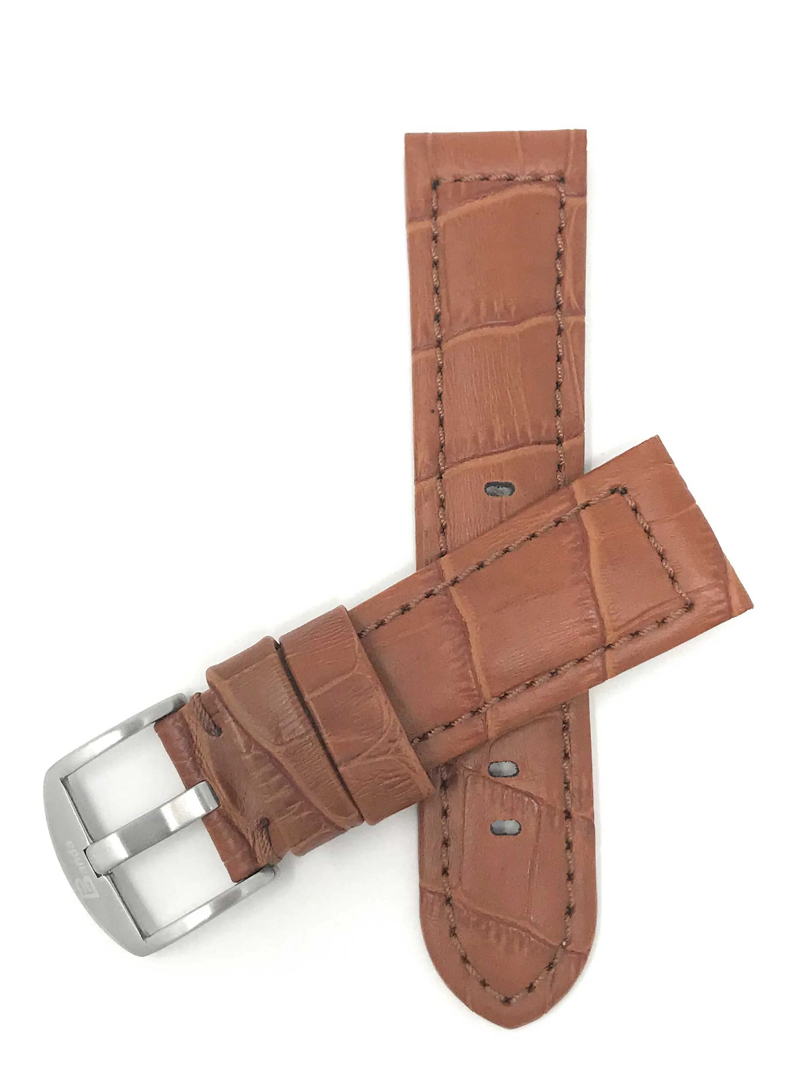 Bandini 20mm Tan Italian Leather Watch Band - Alligator Pattern - Padded 20mm / Tan / Silver Buckle | Dial
