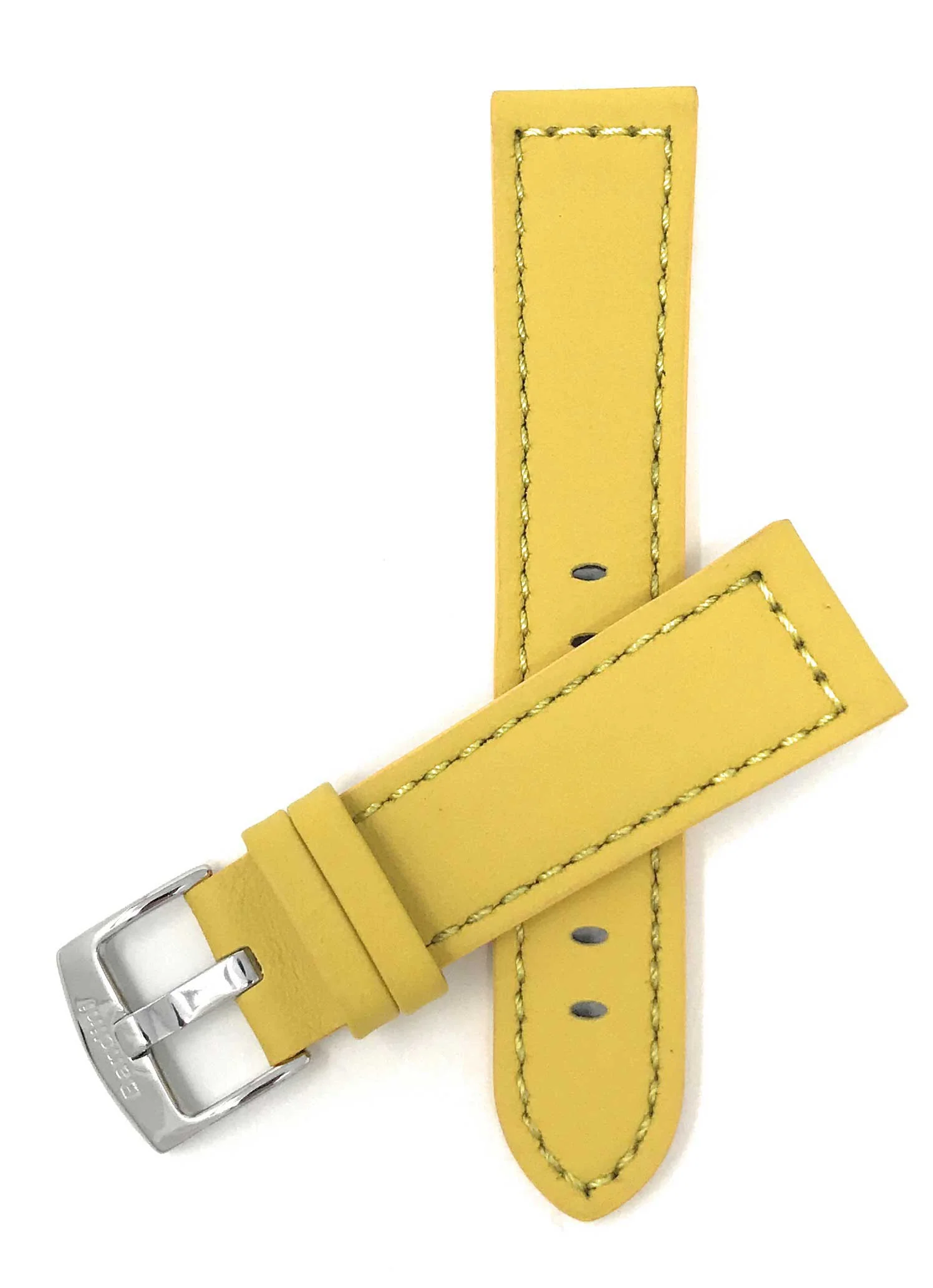 Bandini 20mm Yellow Italian Leather Watch Band - Racer - Padded 20mm / Yellow / Silver Buckle | Dial