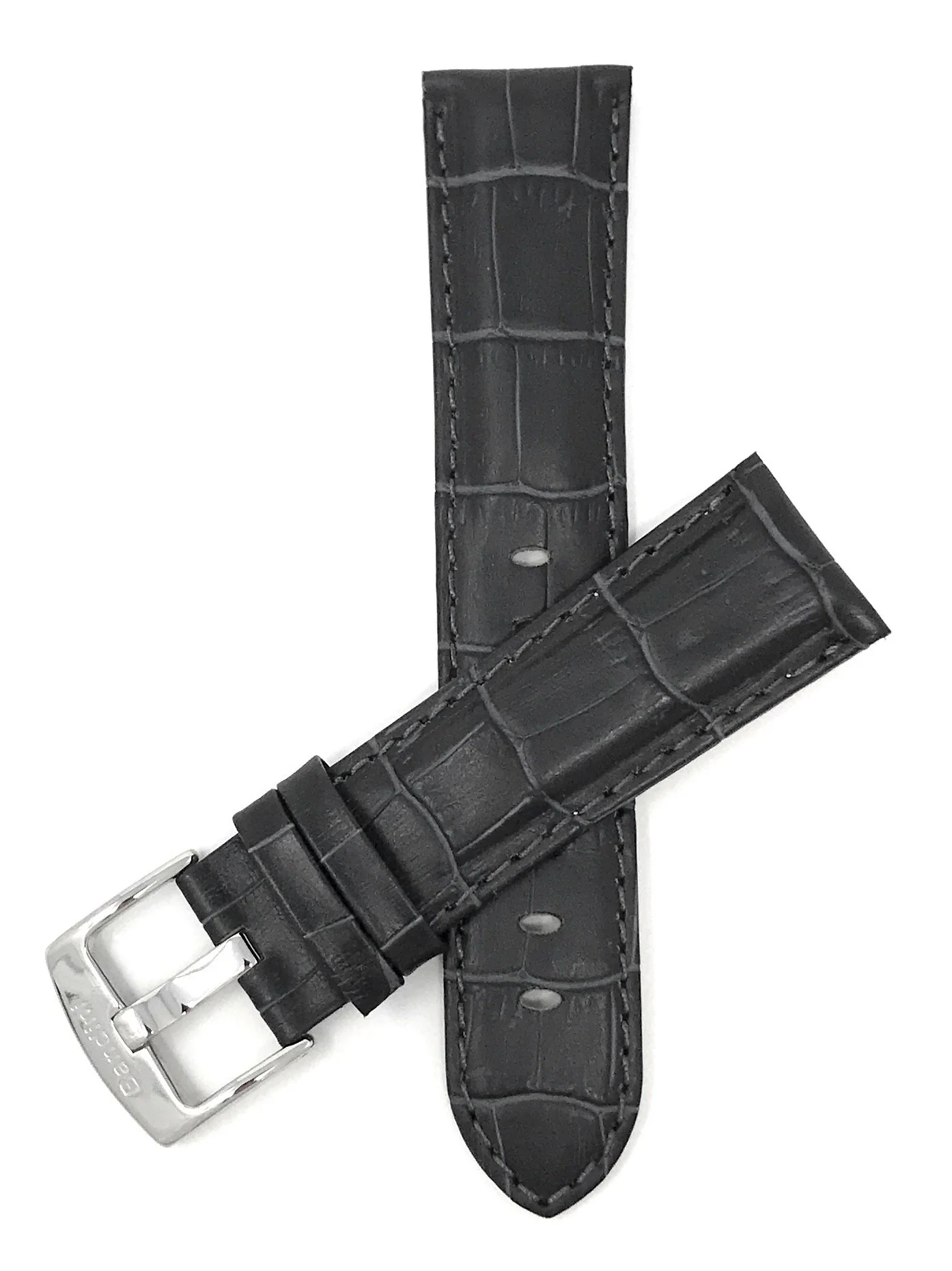 Bandini 22mm Grey Italian Leather Watch Band - Alligator Pattern - Semi-Padded 22mm / Grey / Silver Buckle | Dial